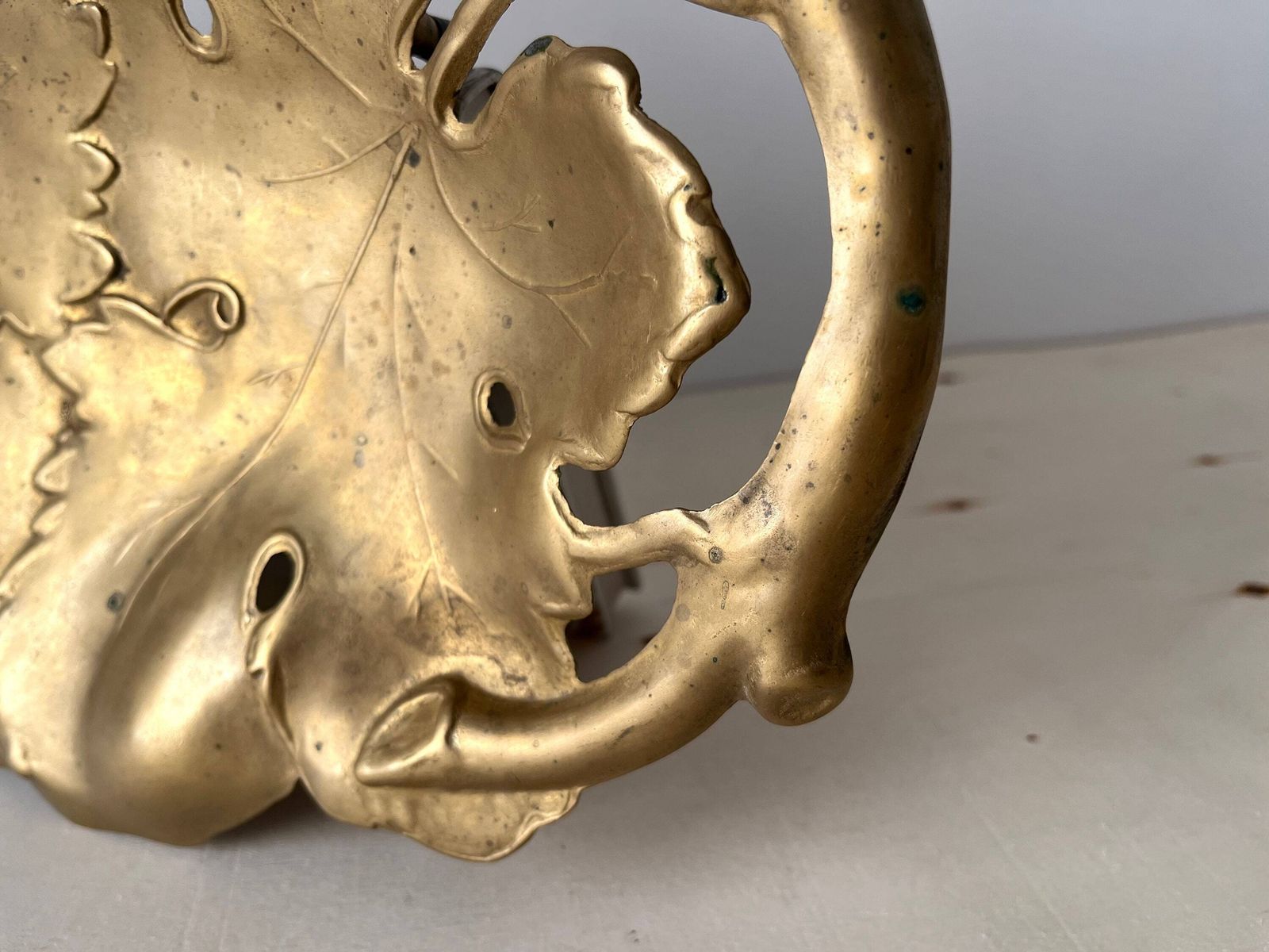 Vine Leaves Bronze Trinket Bowl, Art Nouveau Dish, French Bronze Plate photo Home Decor