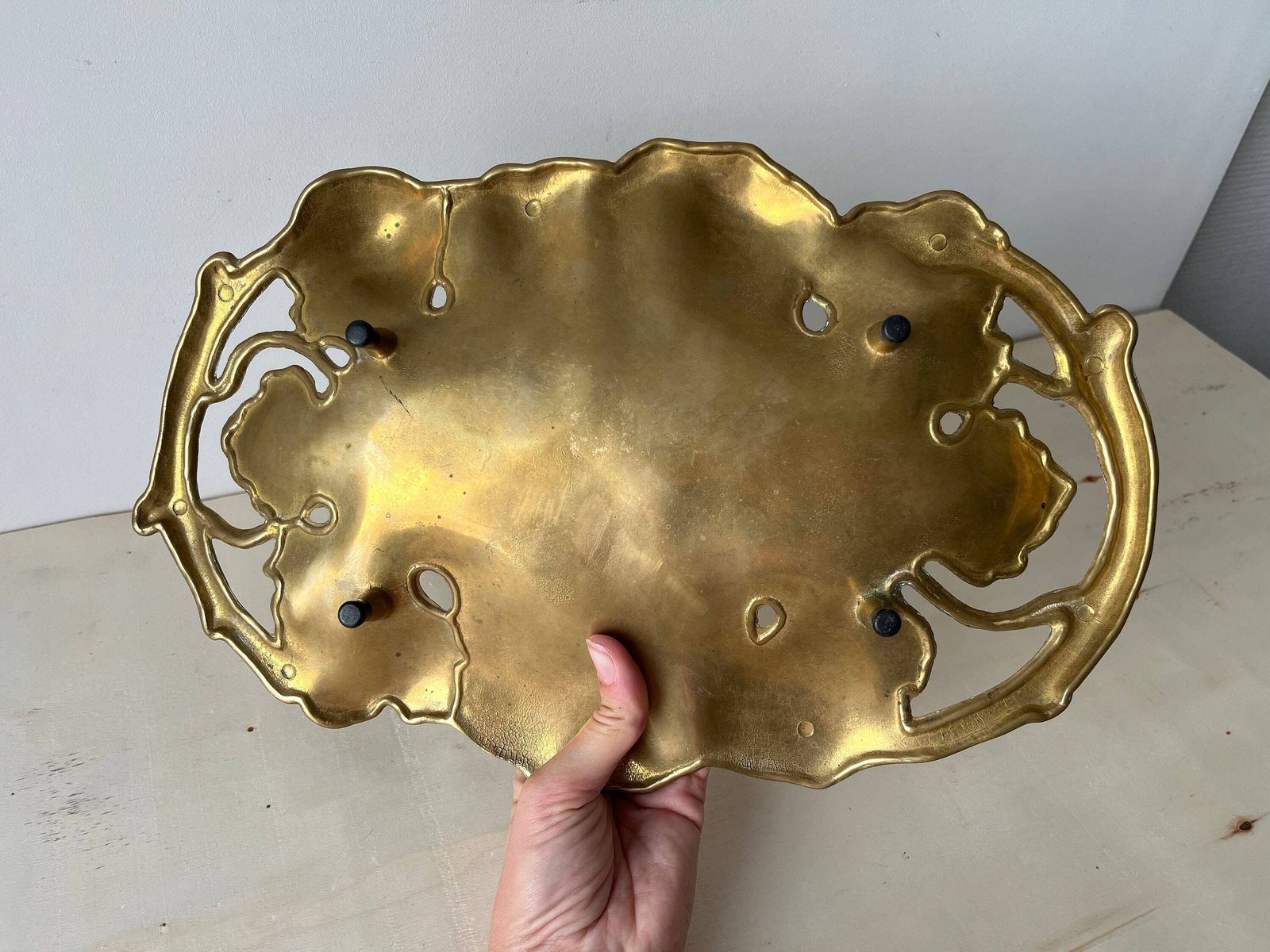 Vine Leaves Bronze Trinket Bowl, Art Nouveau Dish, French Bronze Plate photo buy
