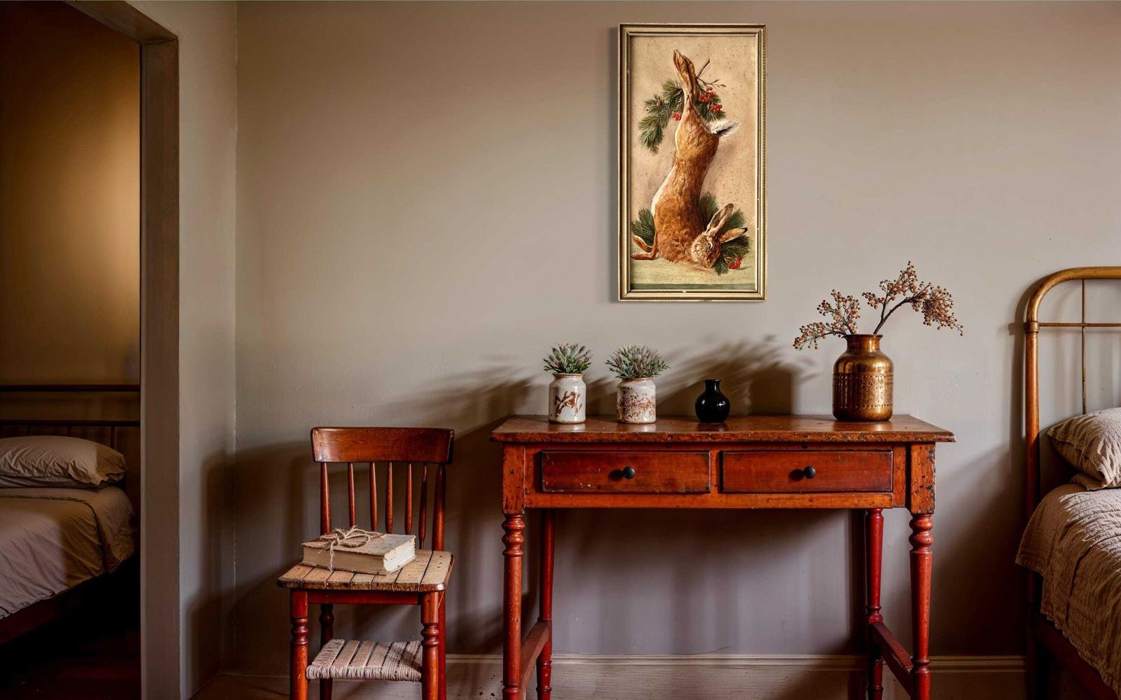 Antique 1910s Hare Still Life Painting "Trophy Hunting", Original Venison French Oil On Canvas, Antique Framed Painting photo for sale