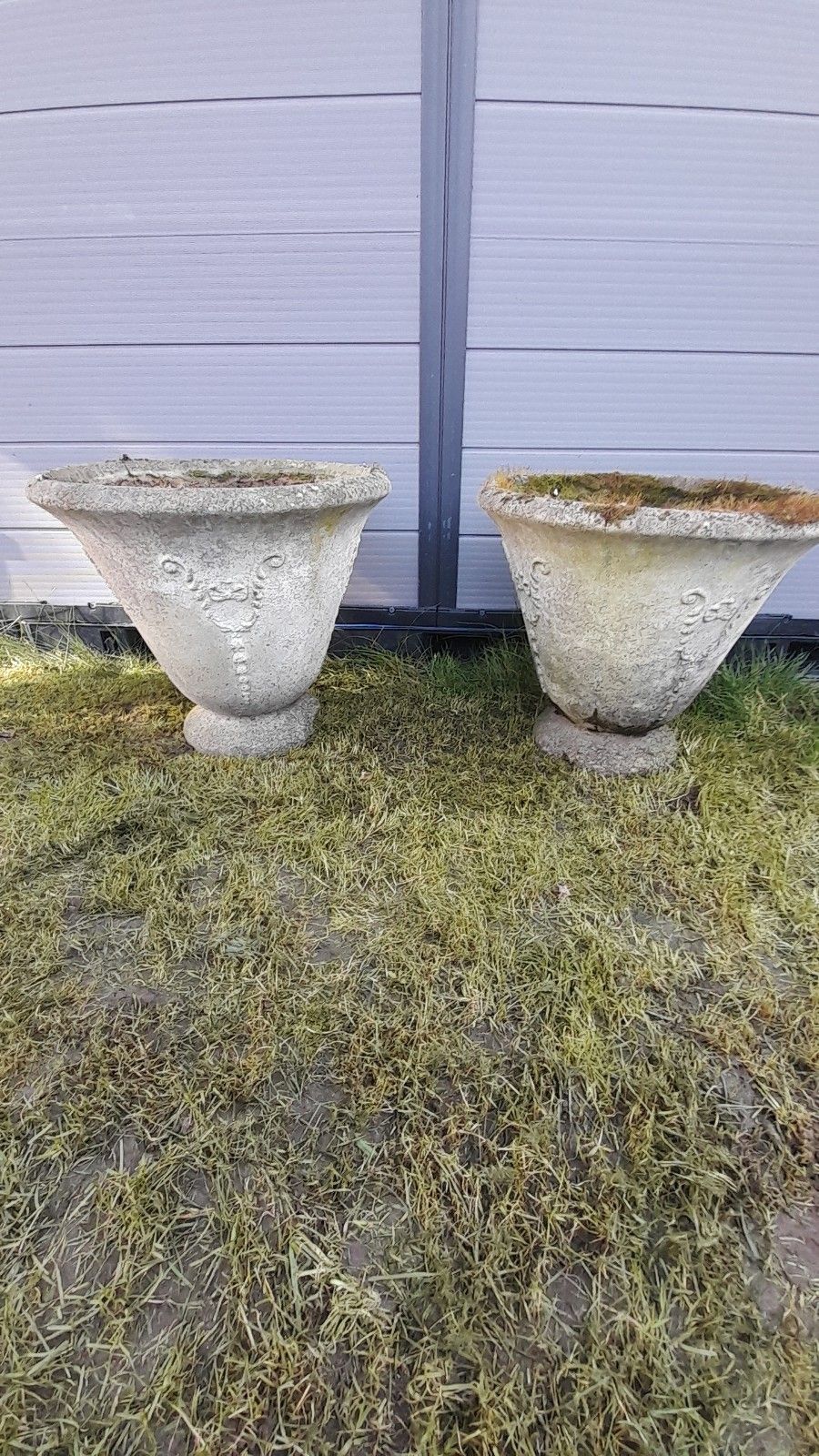 Pair Of Beautiful 20th Century Cast Stone Weathered Urns photo for sale