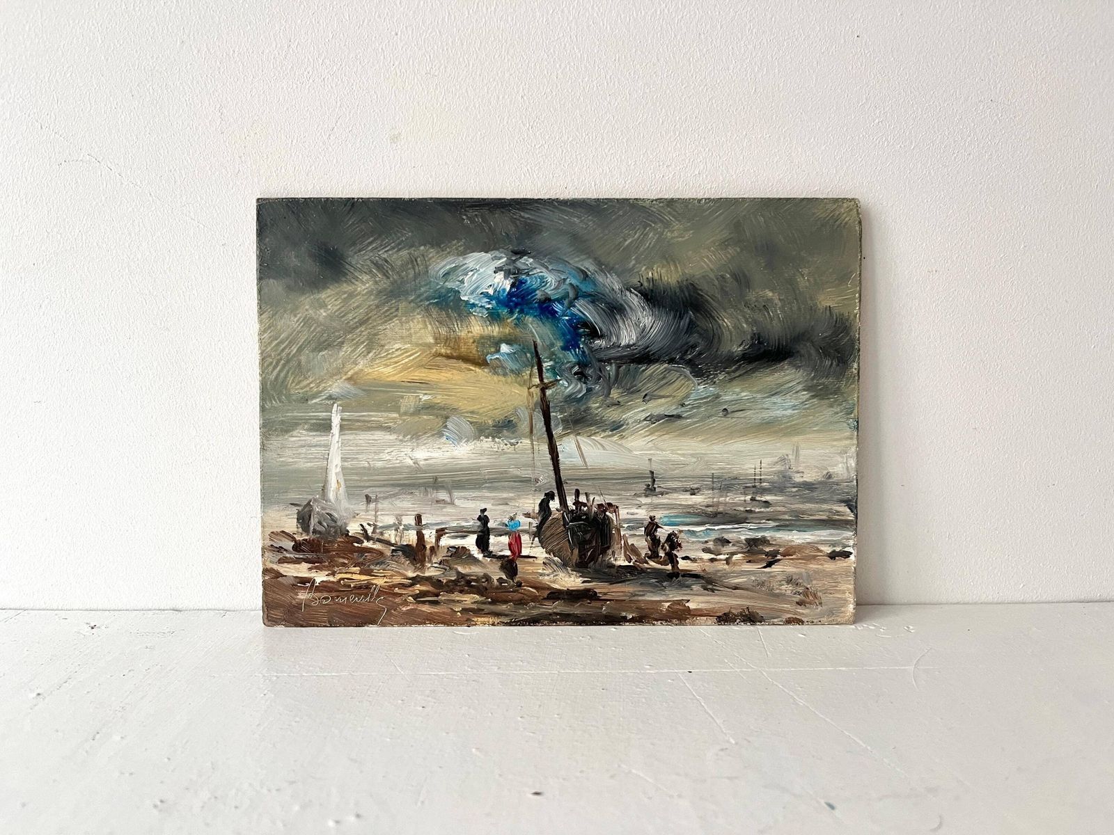 Original 1950's Seascape Oil On Panel, Antique Small Marine Scene, Sailor Painting