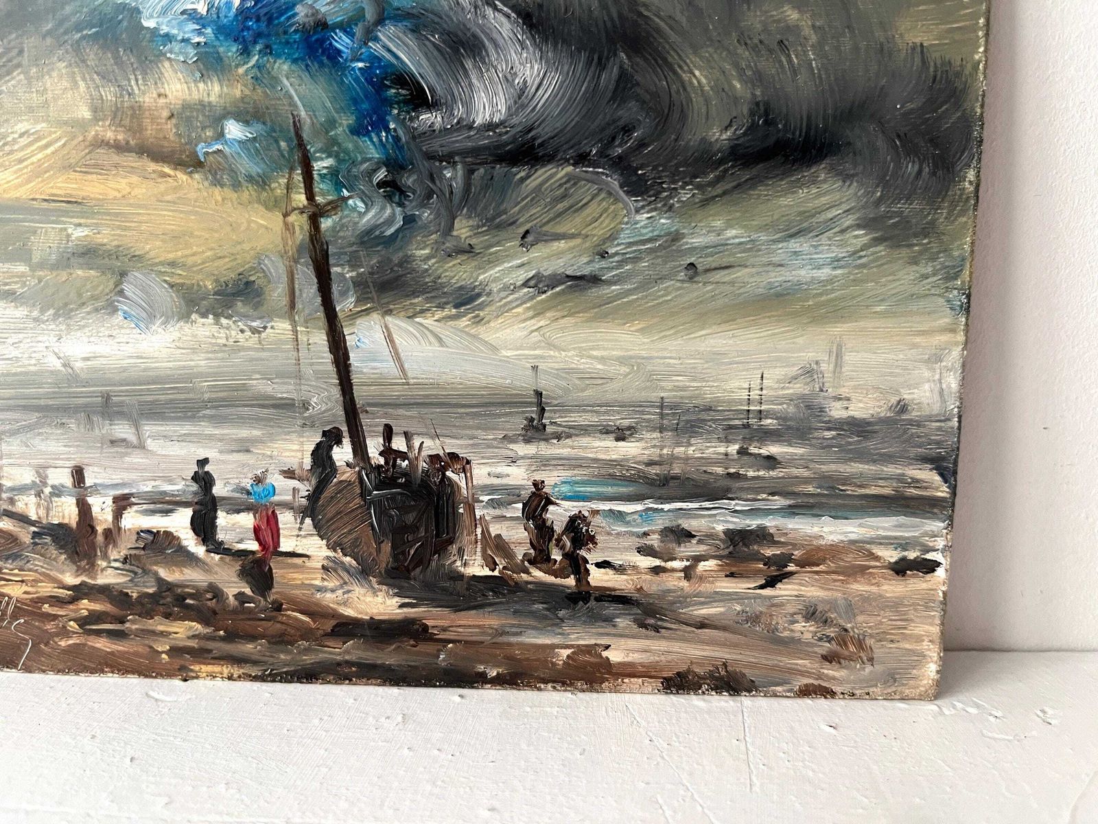 Original 1950's Seascape Oil On Panel, Antique Small Marine Scene, Sailor Painting photo furniture