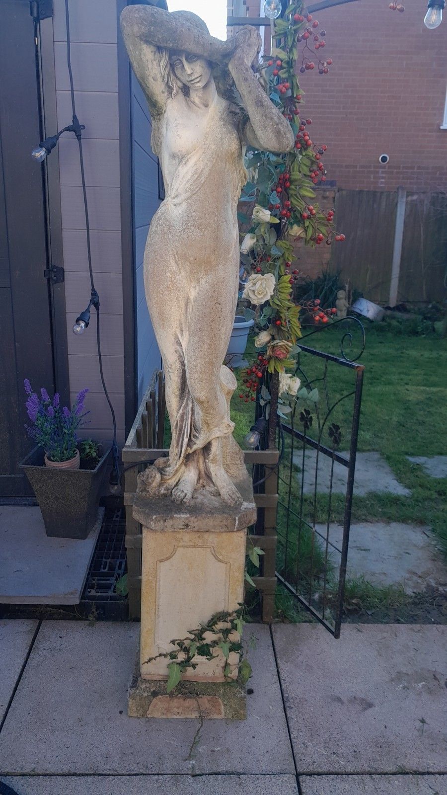 Weathered Cast Stone "Shy Lady" Garden Statue Sculpture