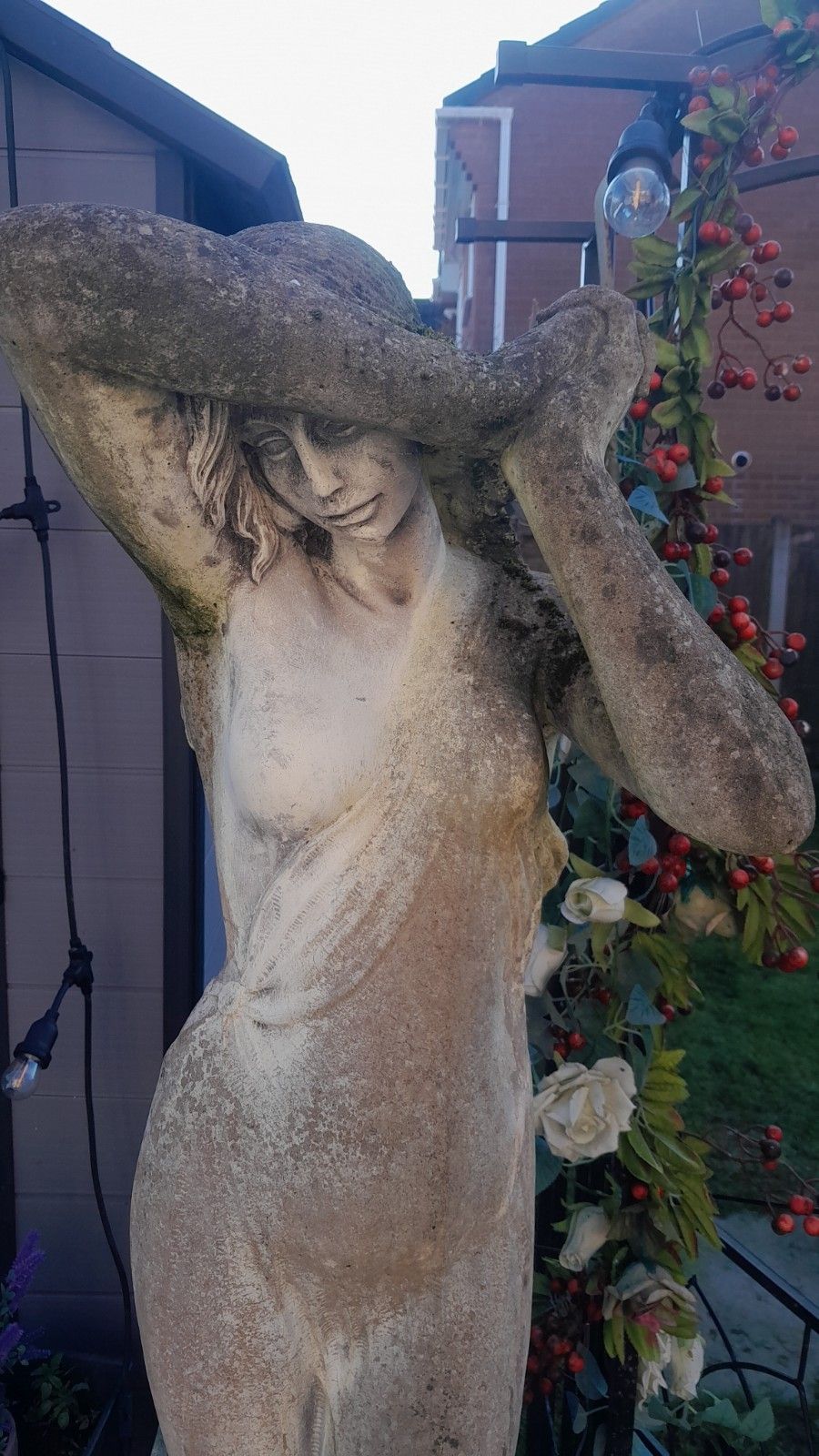 Weathered Cast Stone "Shy Lady" Garden Statue Sculpture photo furniture