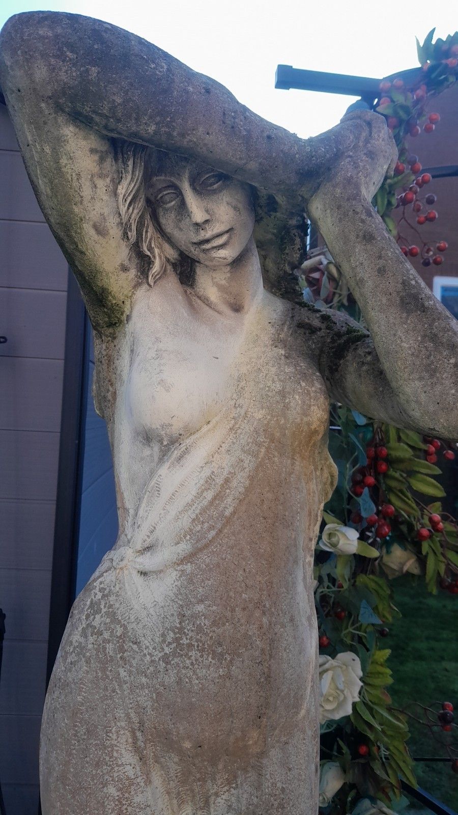 Weathered Cast Stone "Shy Lady" Garden Statue Sculpture photo for sale
