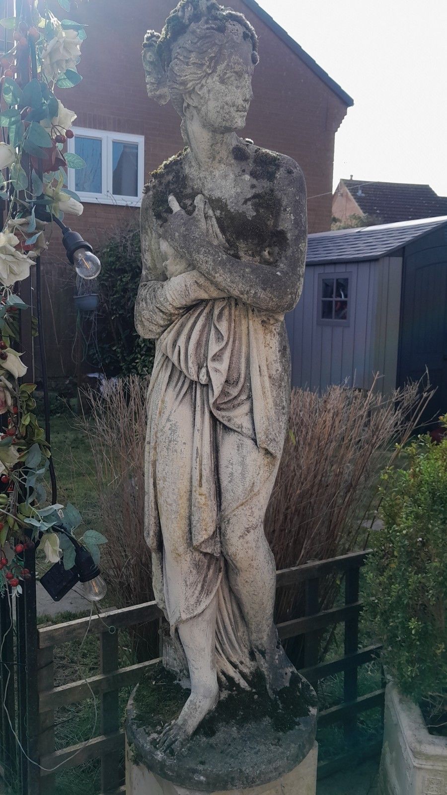 Nicely Weathered With Moss Neoclassical Life Size Stone Garden Statue Sculpture photo furniture