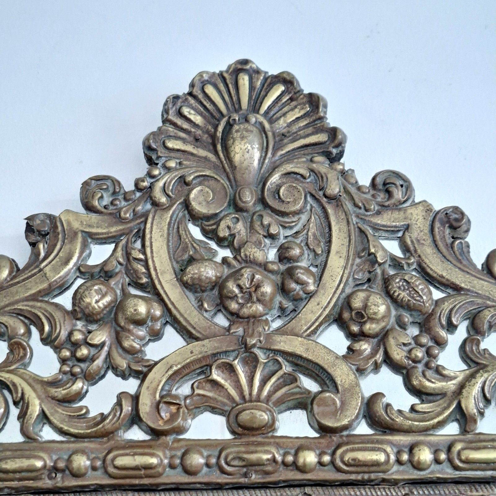 French Napoleon III Cushion Mirror Repousse Brass Antique 19th Century photo furniture