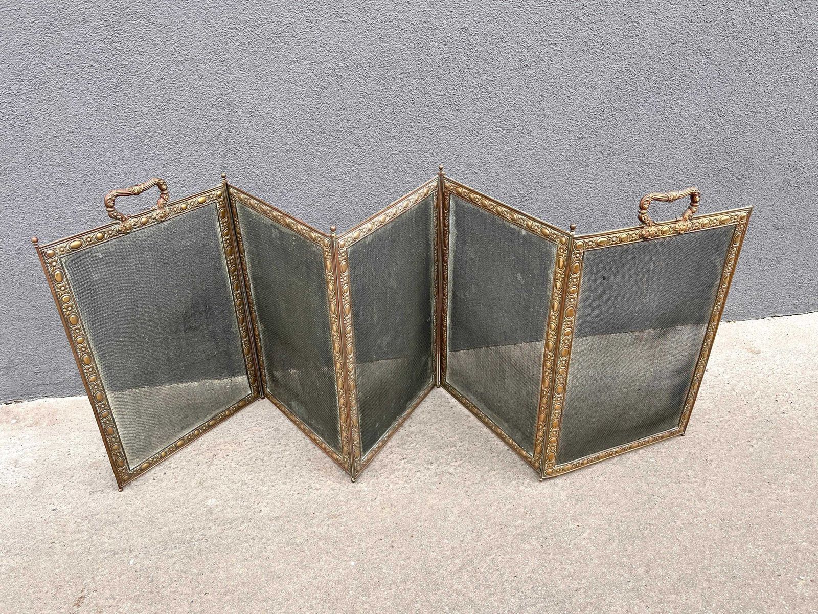 French 19th Brass Fireplace Screen 70 X 20 Inches, Antique Napoleon 3rd Copper Fire Screen 1880's photo furniture