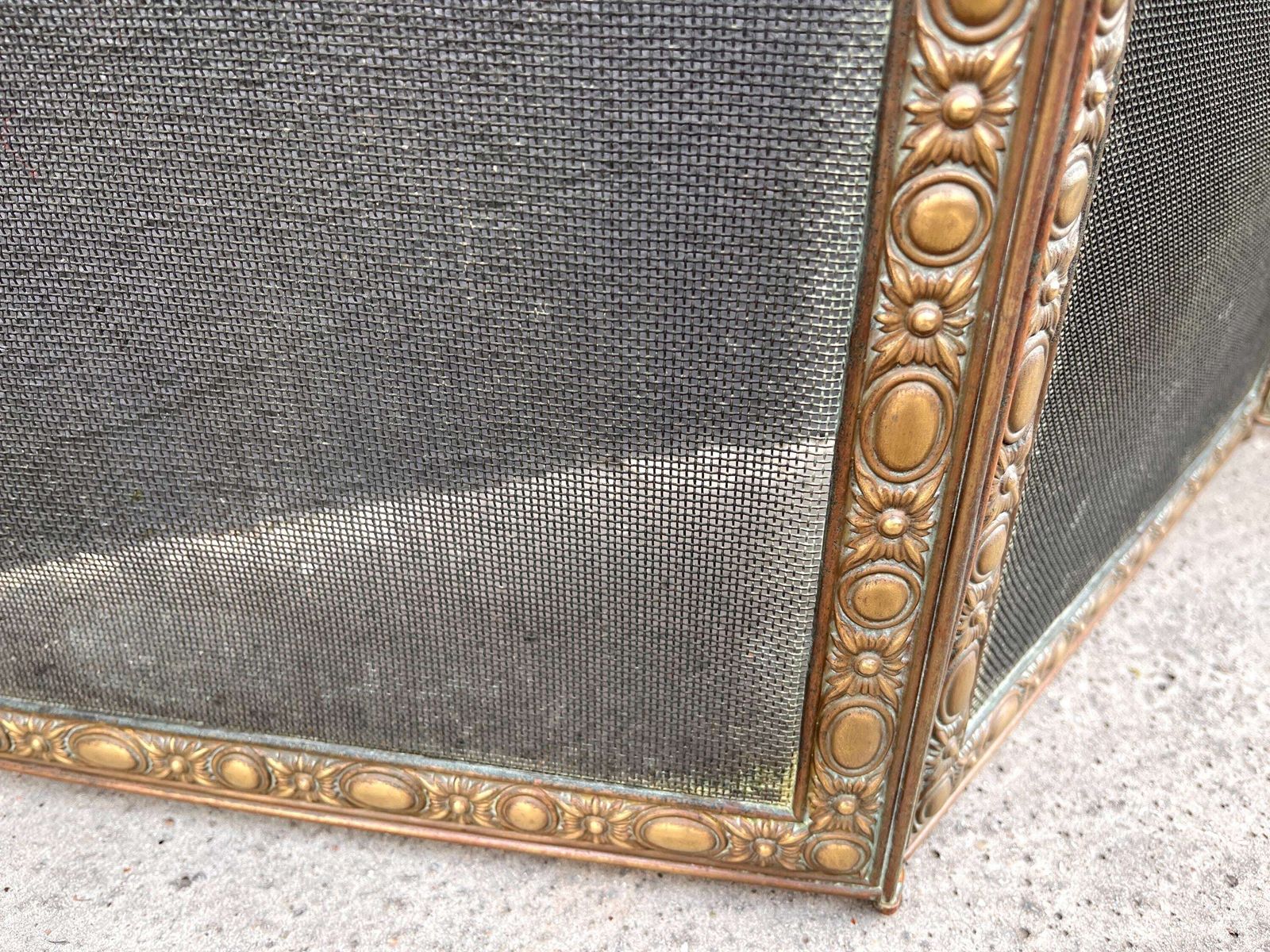 photo buy French 19th Brass Fireplace Screen 70 X 20 Inches, Antique Napoleon 3rd Copper Fire Screen 1880's