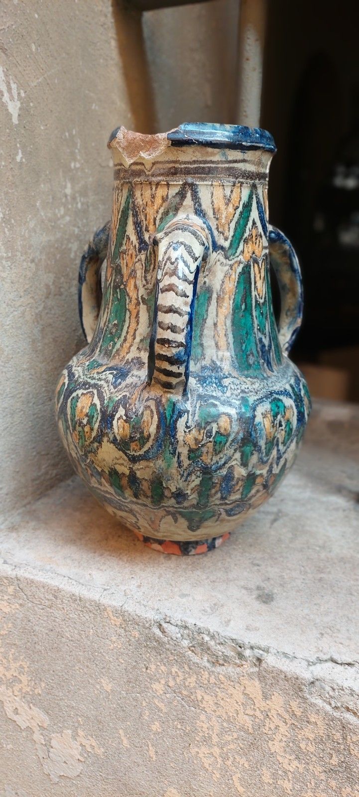 Antica Giara Maiolica Dipinta Smaltata Fez  Marocco XIX Secolo photo for sale