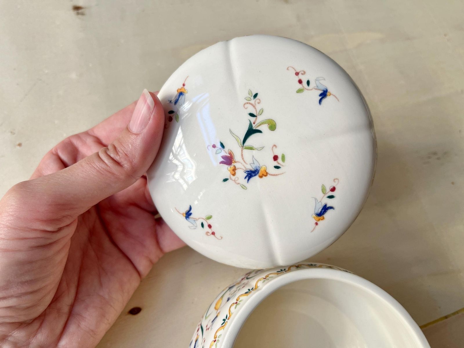 photo furniture Gien Toscana Earthenware Candy Box, Round Jewelry Box, French Tableware Manufacture