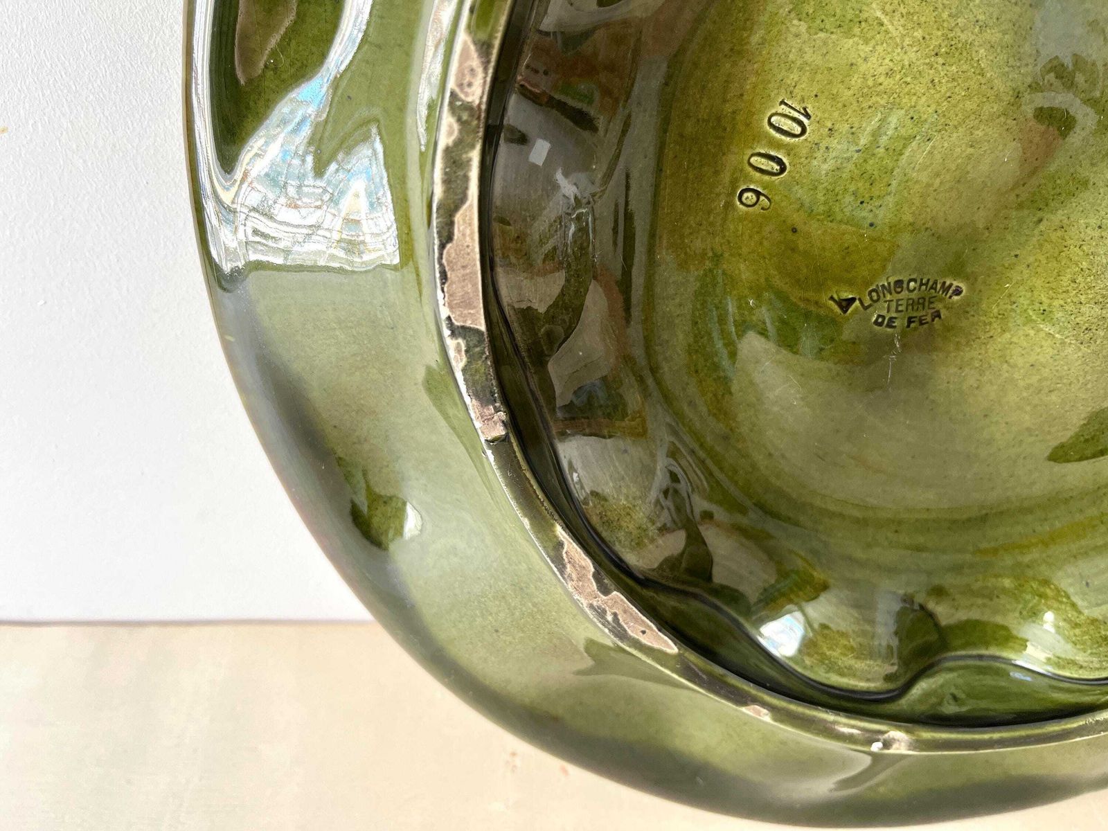 photo for sale Large Antique Majolica Oyster Dish Signed Longchamp France, 19th Century Ironstone Seafood Platter