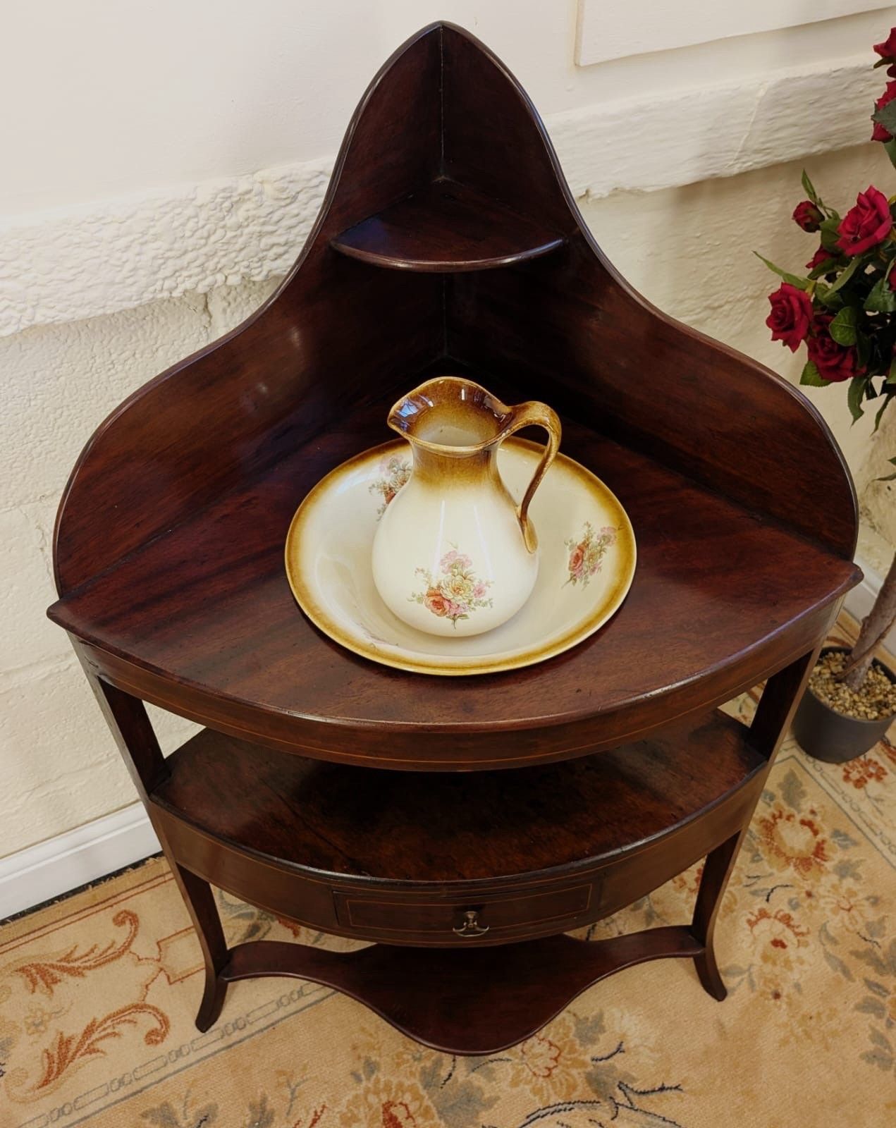 George III Mahogany Corner Washstand With Jug & Bowl photo vintage