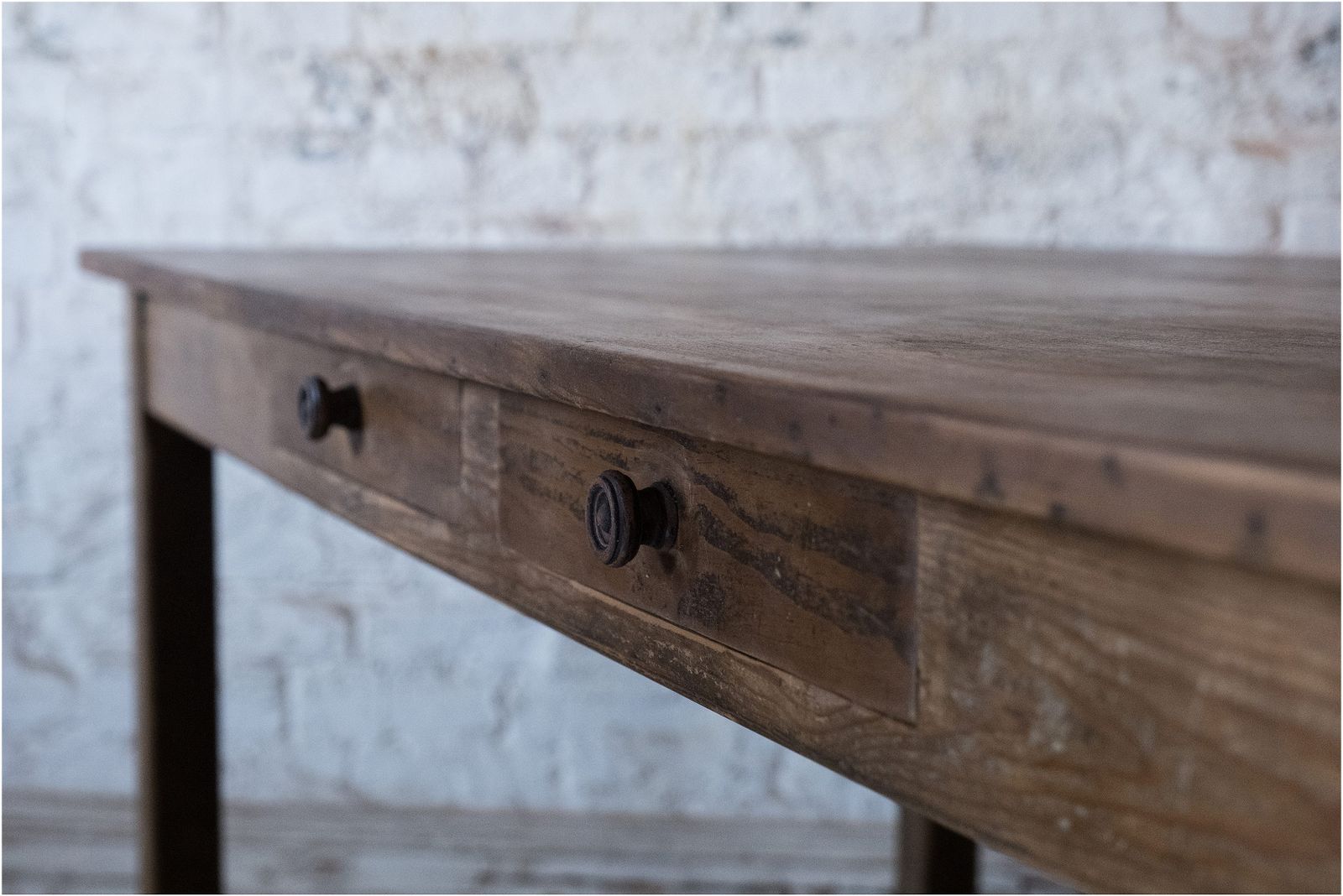 19th Century French Oak & Pine Refectory Dining Table For 6 To 8 With 2 Drawers (939) photo Furniture