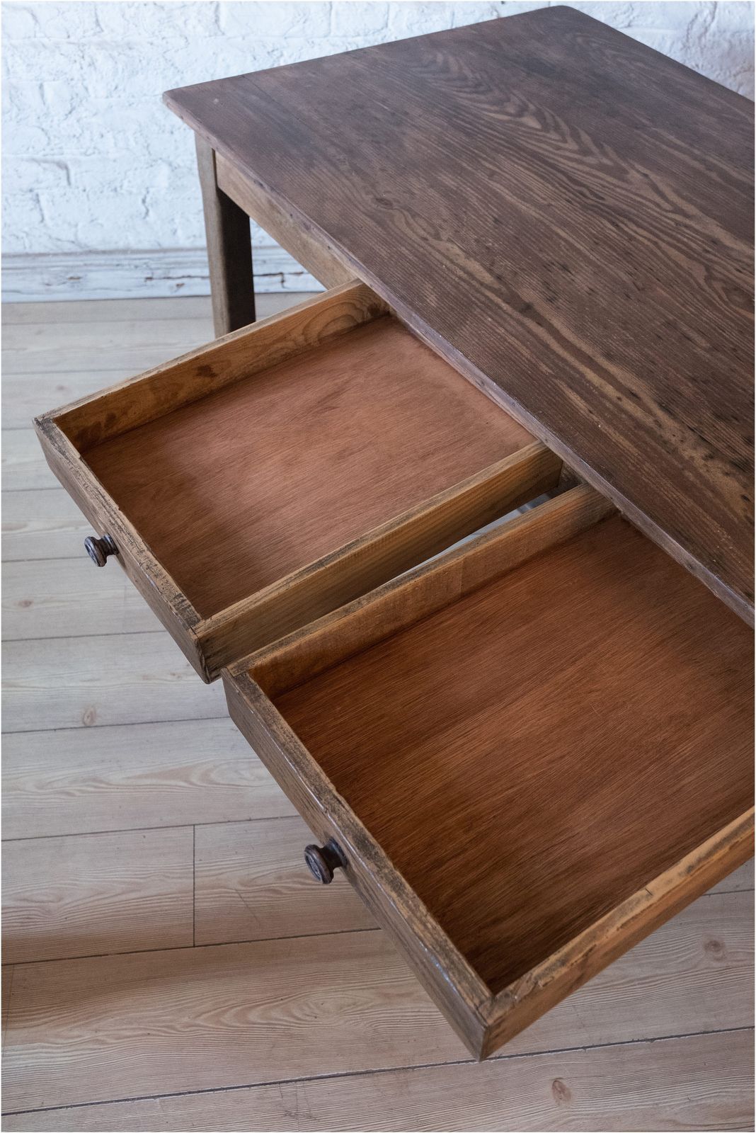 19th Century French Oak & Pine Refectory Dining Table For 6 To 8 With 2 Drawers (939) photo vinterior