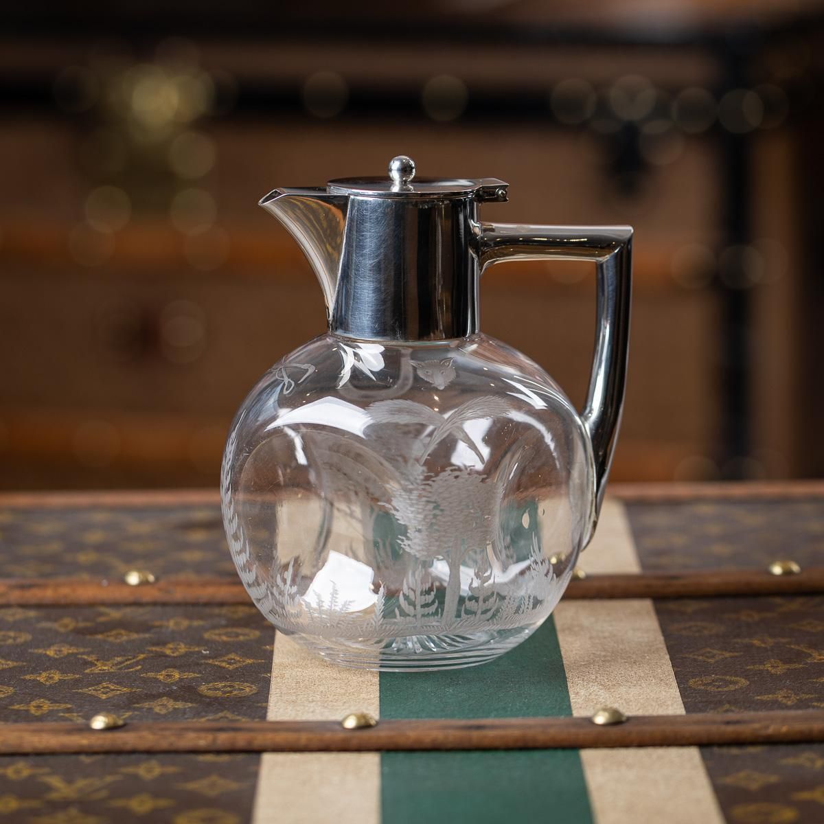 Antique 19thc English Solid Silver & Etched Glass Claret Jug, Birmingham C.1897 photo furniture