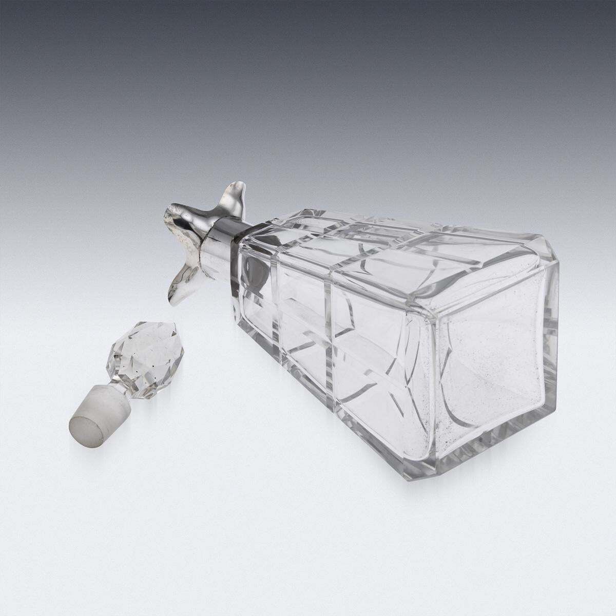 Antique 20thc English Solid Silver & Cut Glass Decanter By Asprey, London C.1911 photo vintage