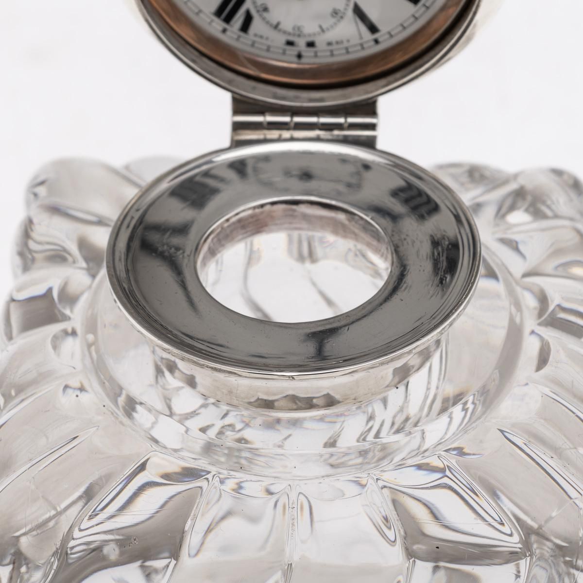 Home Decor Antique 20thc Scottish Solid Silver Clock & Inkwell By Hamilton & Inches C.1903 photo