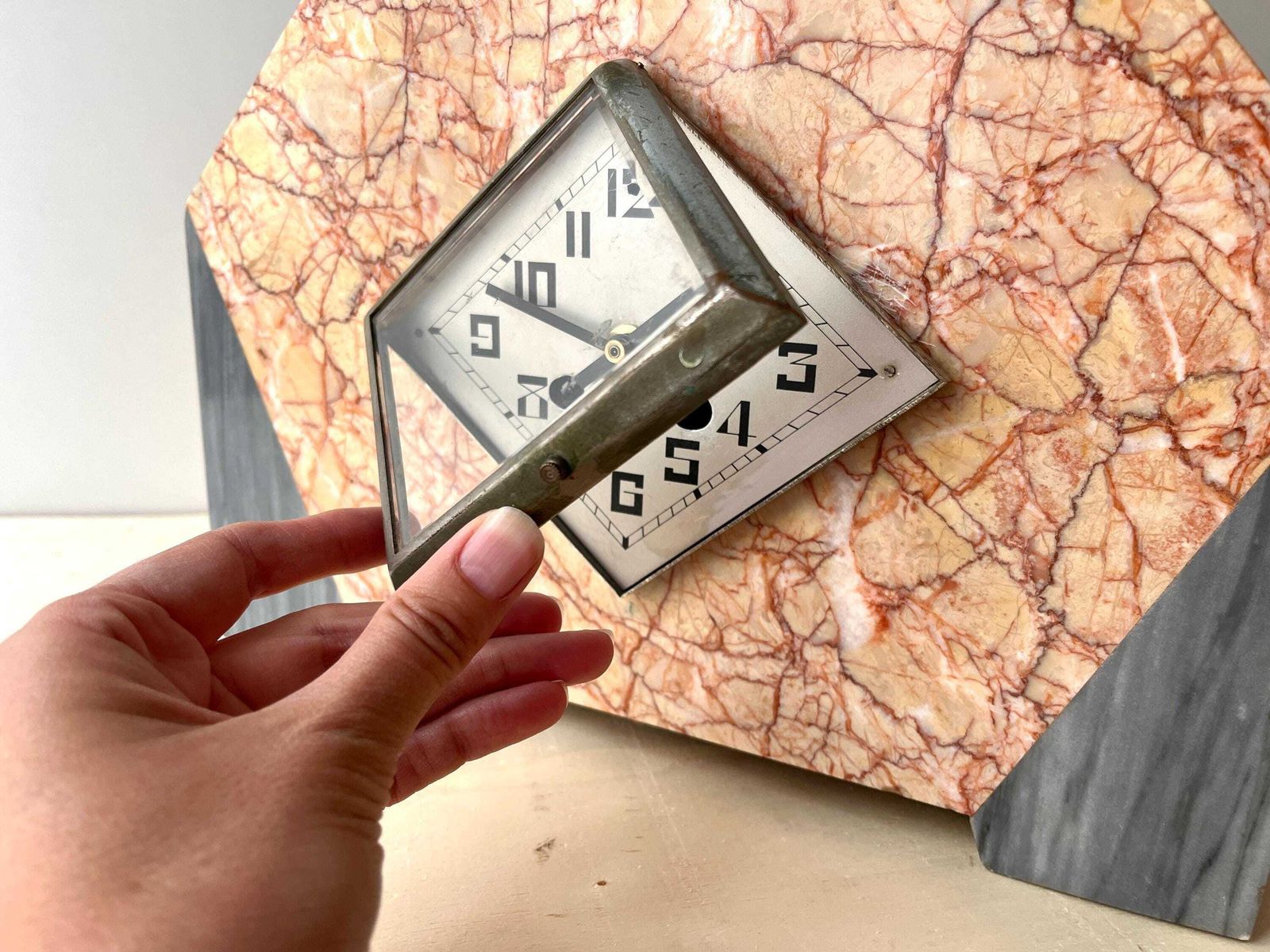 Antique Art Deco French Fireplace Clock 1930s, Marbre And Spelter Clock "The Woman And The Dove" photo 535.0