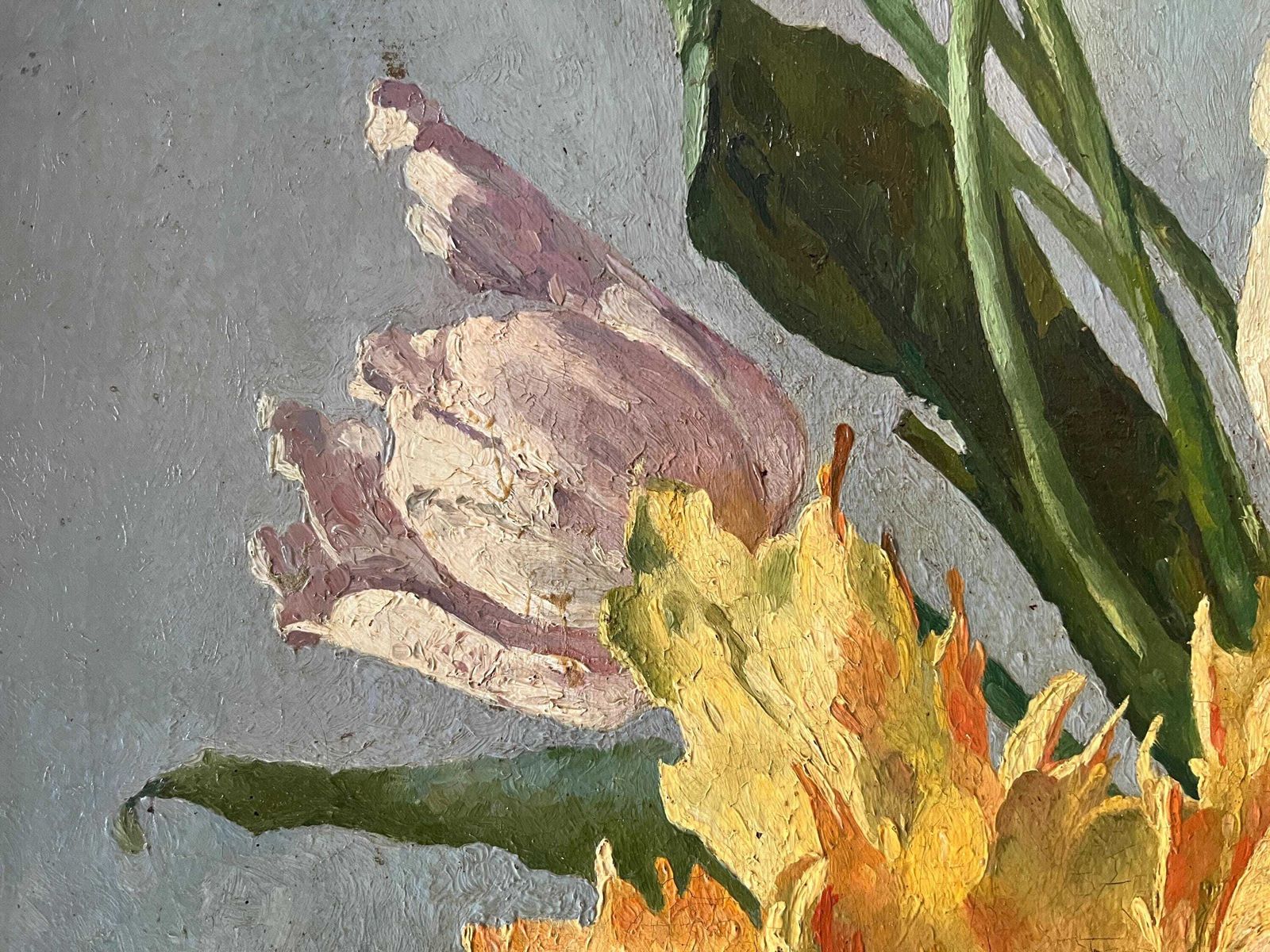 photo furniture Original 1920s Large Flowers Bouquet In Oil On Canvas, 44 X 20 French Gilded Frame Antique Still Life Painting