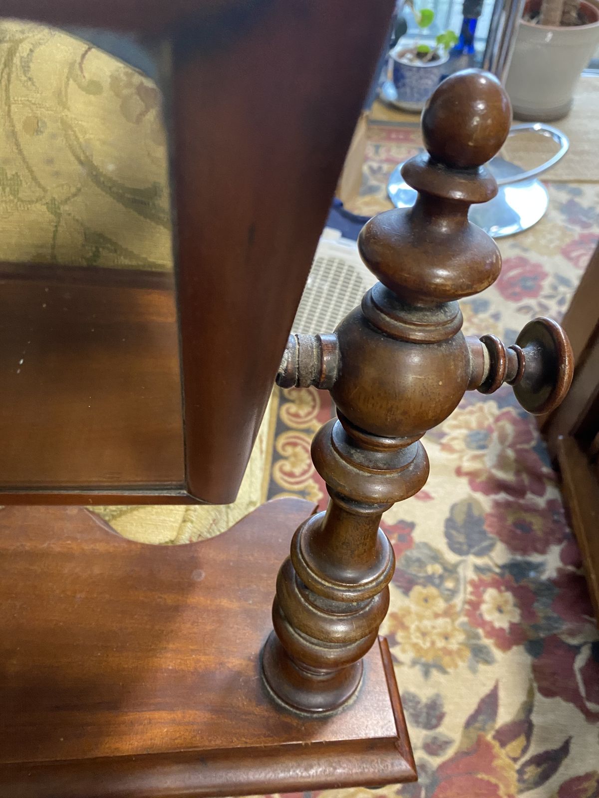 Victorian Mahogany Swing Dressing Mirror – Scallop Serpentine Base & Turned Supports (C 1870) photo for sale
