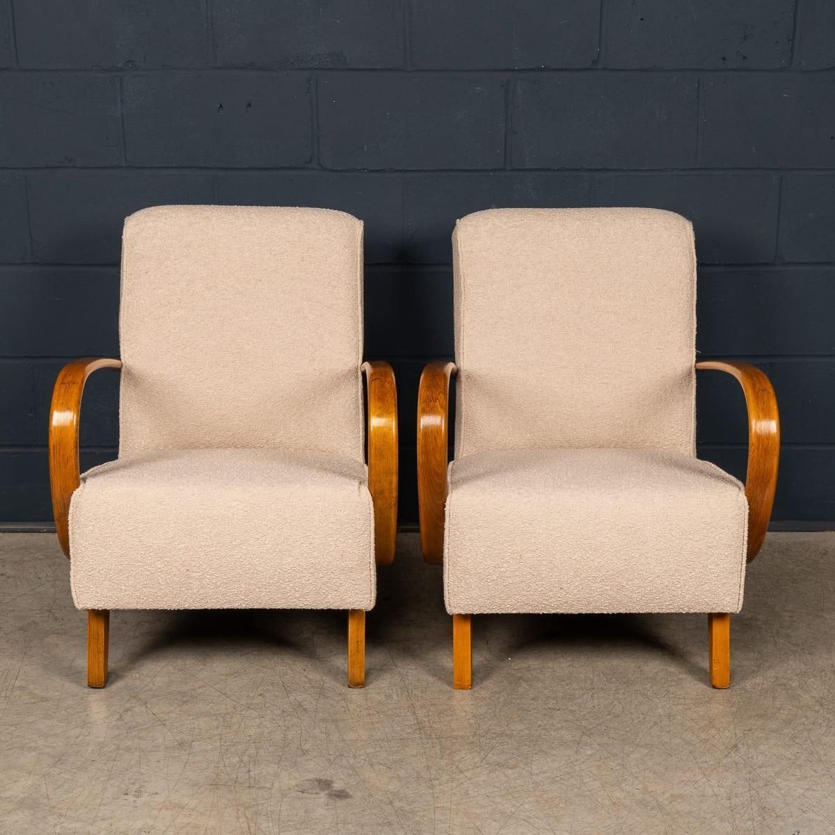 Vintage 20thc Pair Of Halabala Lounge Chairs, Made In Czechoslovakia C.1930 photo for sale