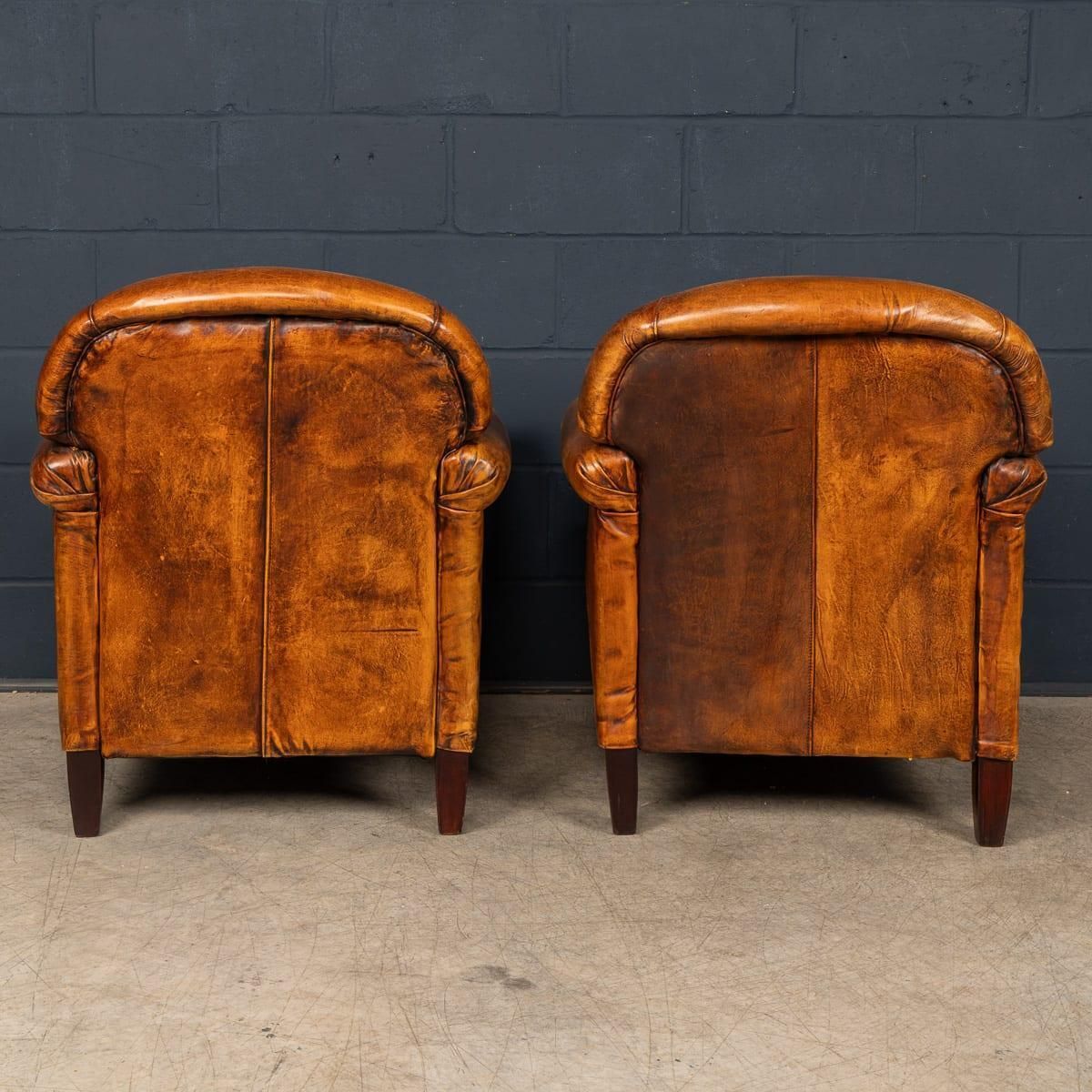 Vintage 20th Century Pair Of Dutch Leather Club Chairs C.1980 photo 3052.0