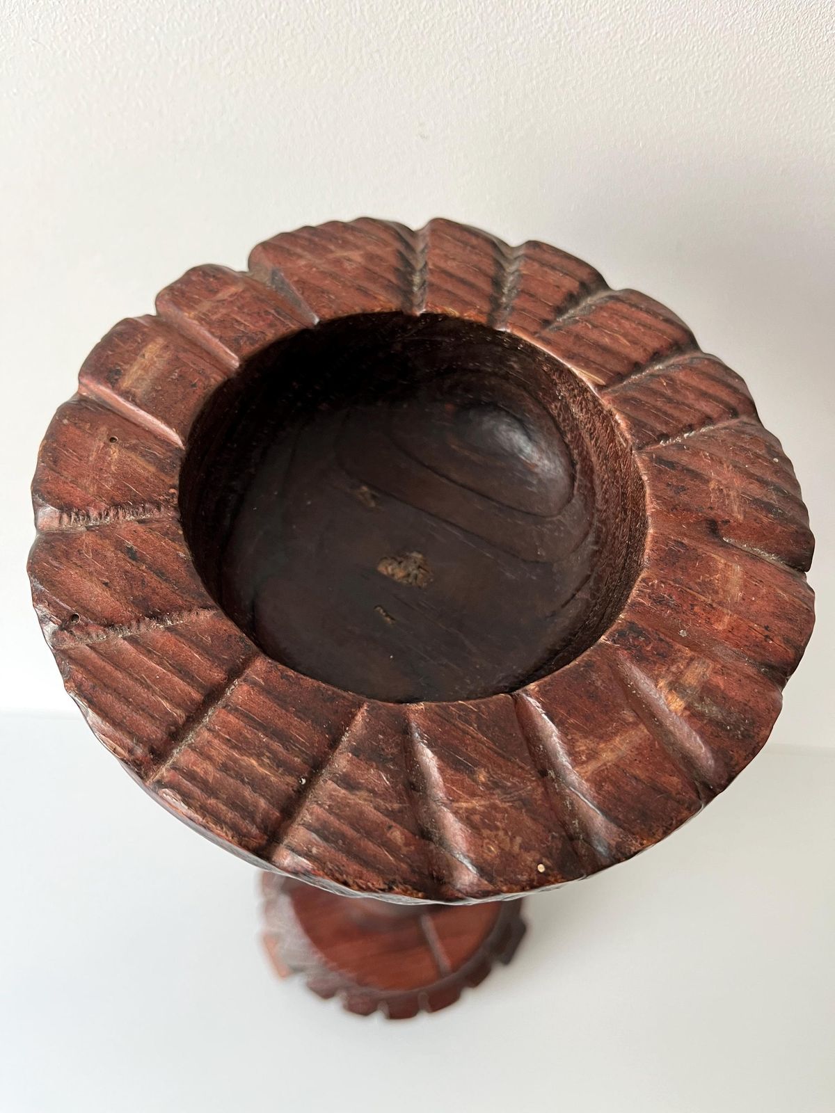 1950s French Rural Turned Wood Ashtray, Vintage Rustic Pedestal Ashtray photo buy