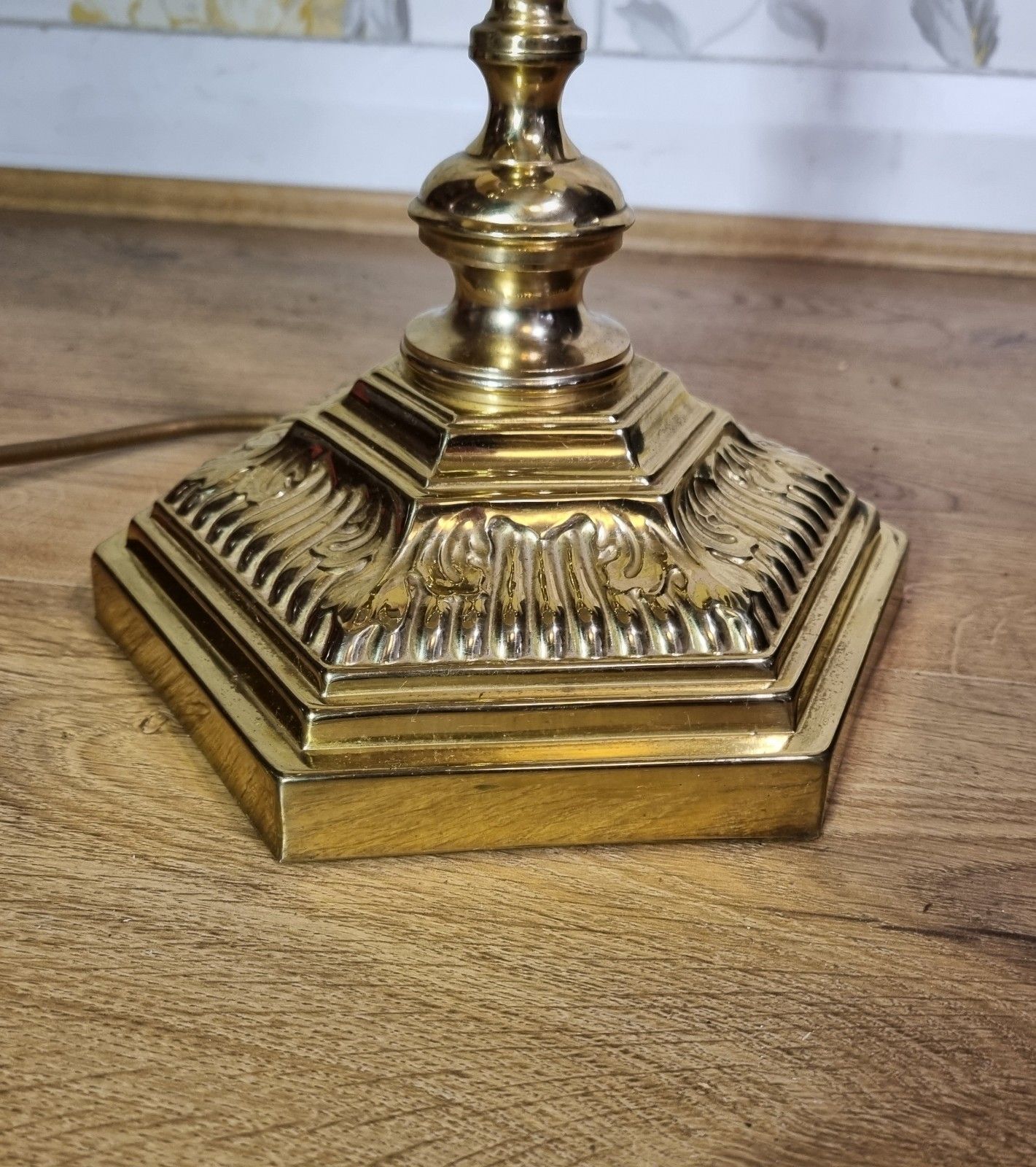 Large French Bouilotte Style Brass Table Lamp 3 Arm Candelabra Pleated Shade 29" photo vintage