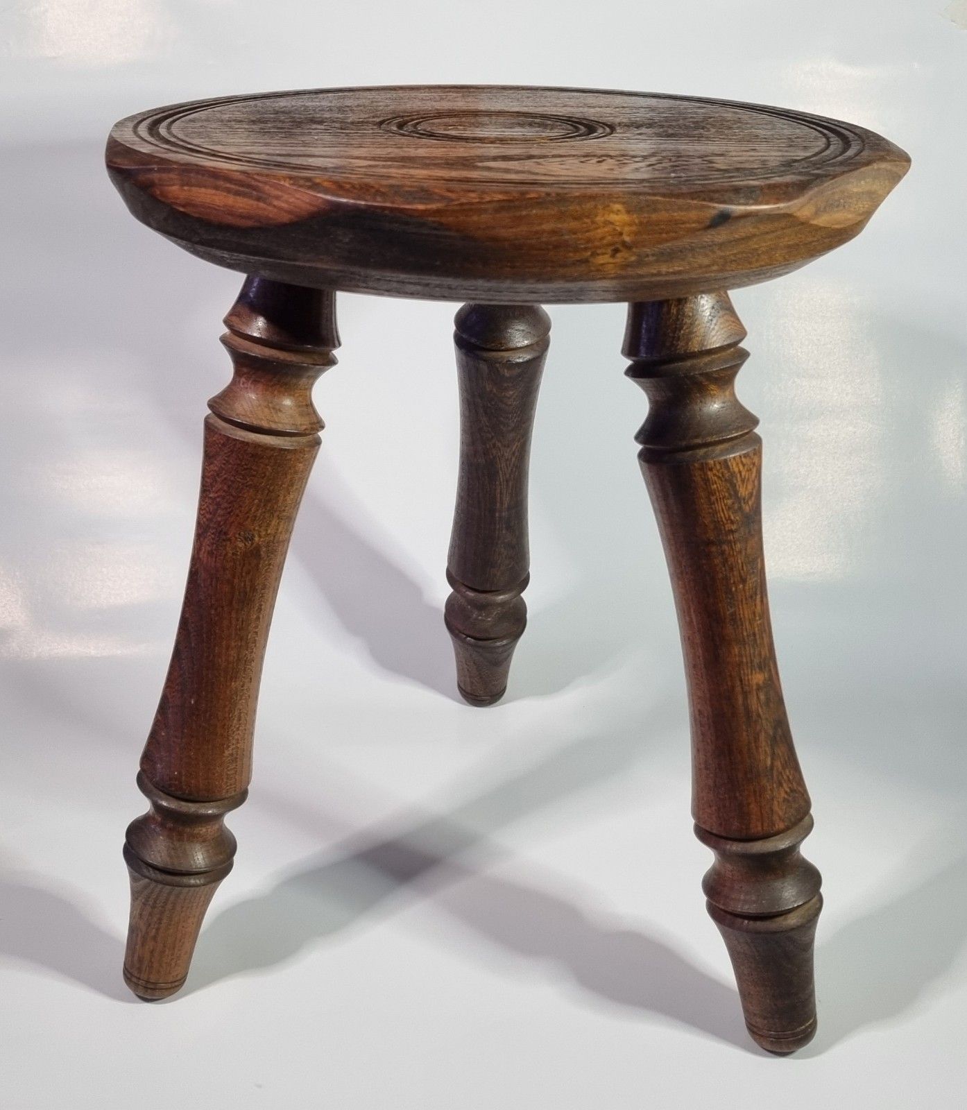 French Style Oak 3 Legged Milking Stool Bullseye Top Turned Legs Rustic