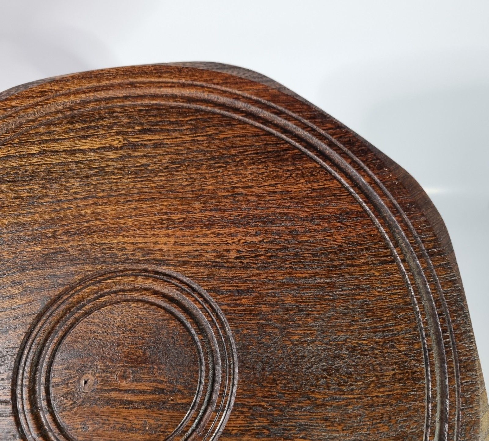 French Style Oak 3 Legged Milking Stool Bullseye Top Turned Legs Rustic photo vintage