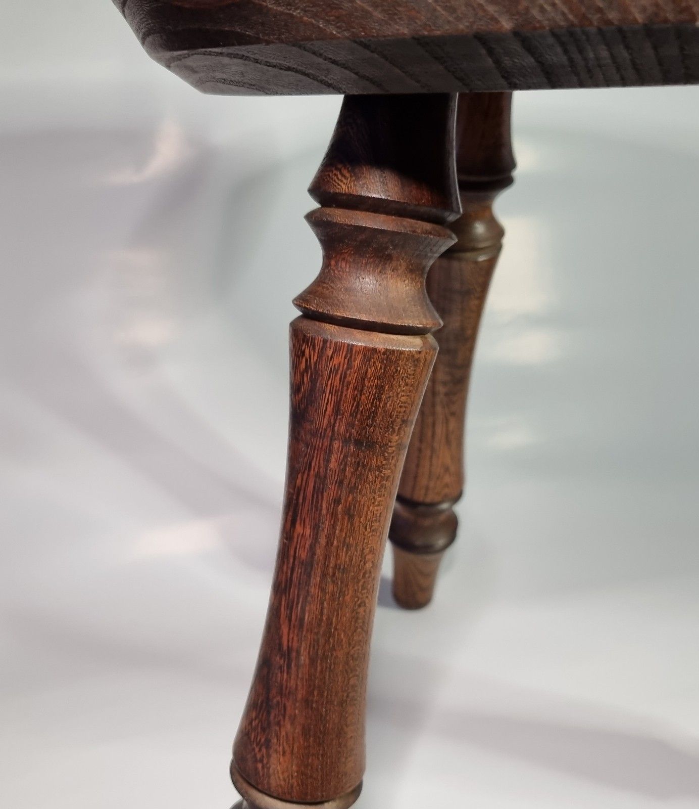 photo furniture French Style Oak 3 Legged Milking Stool Bullseye Top Turned Legs Rustic