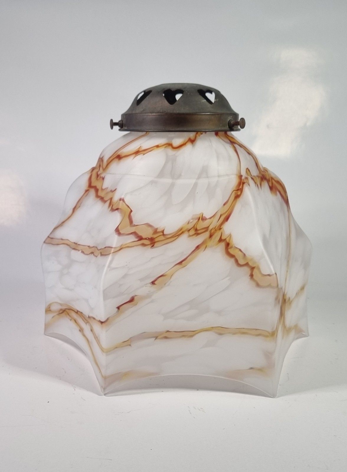 Vintage Art Deco Marble Glass Light Lamp Shade Hexagonal Original Gallery 1930s