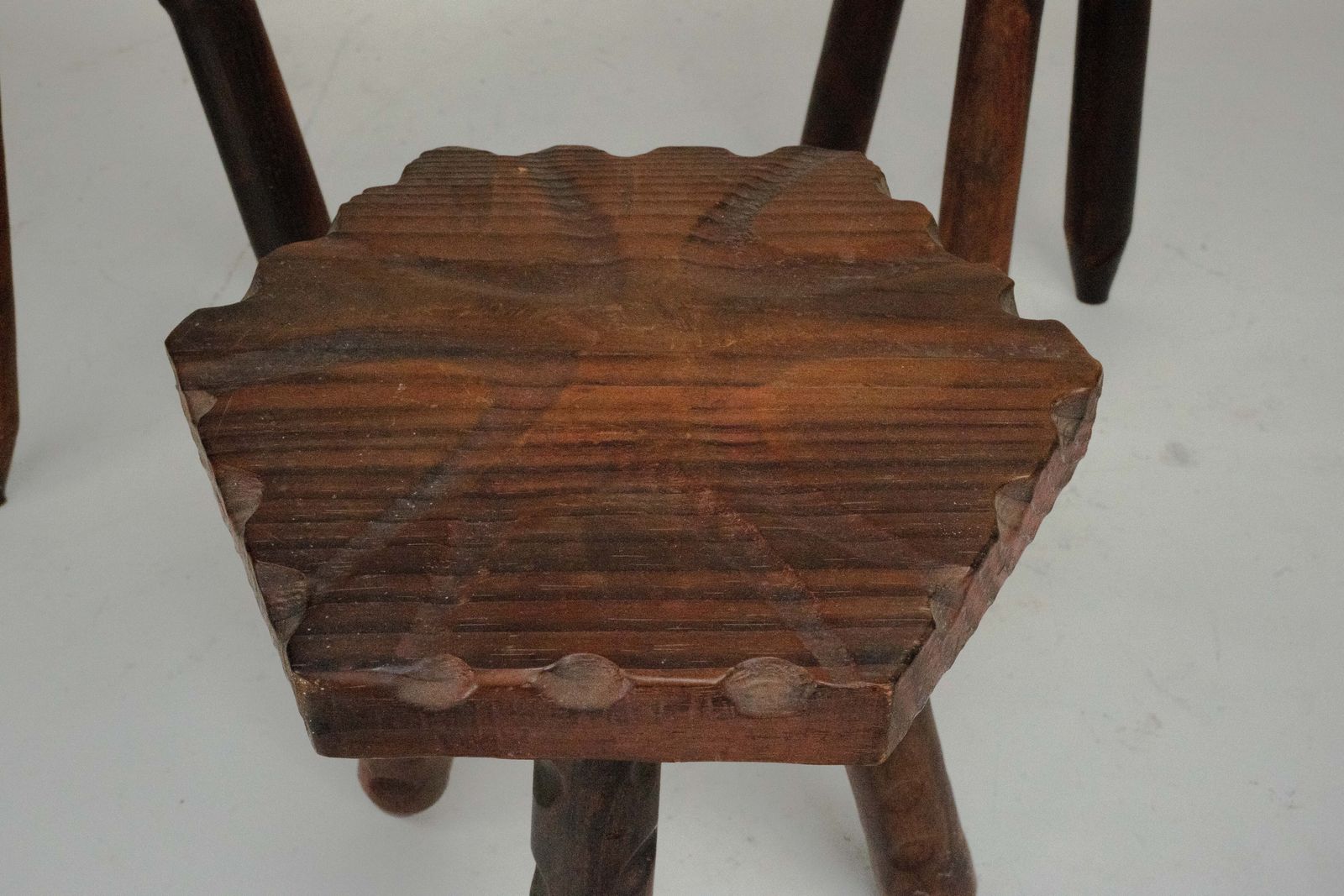 photo furniture Set Of Three Vintage Italian Brutalist Wooden Stools, 1960s