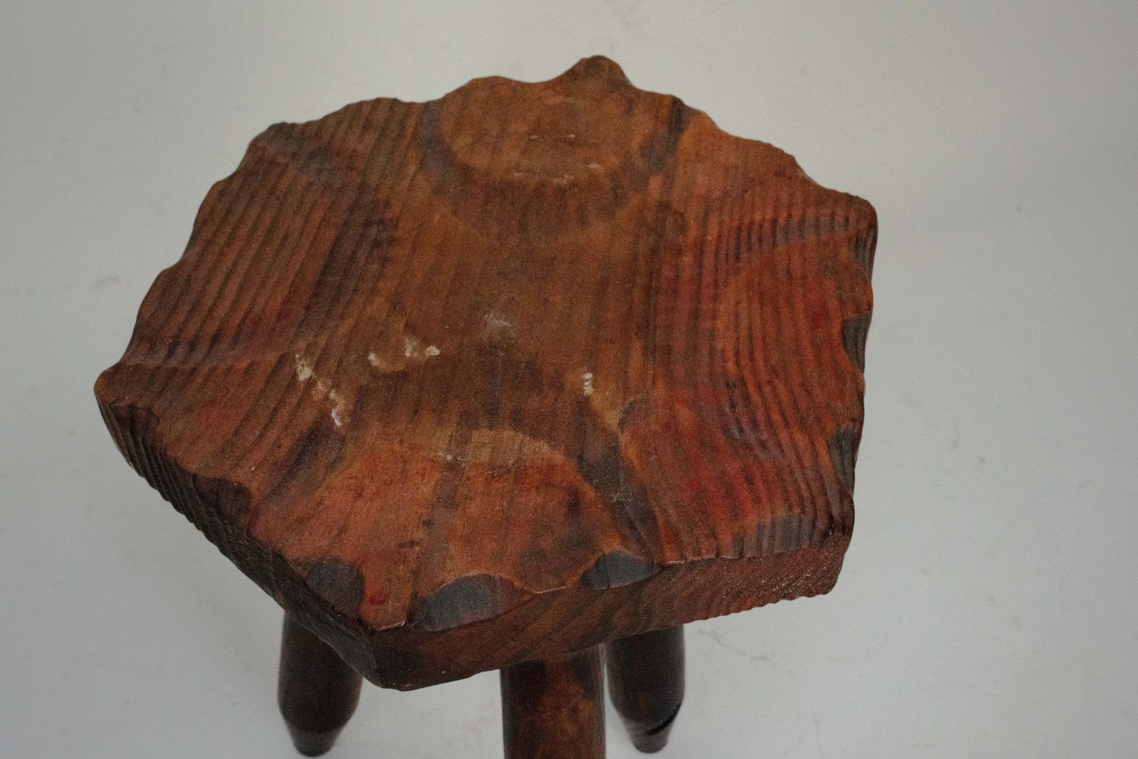 Furniture Set Of Three Vintage Italian Brutalist Wooden Stools, 1960s photo