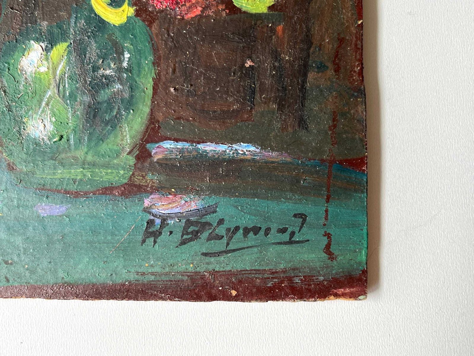 Boeket Bloemen, Olieverf Op Paneel, Frans Vintage Stilleven Uit De Jaren 1940 photo vinterior