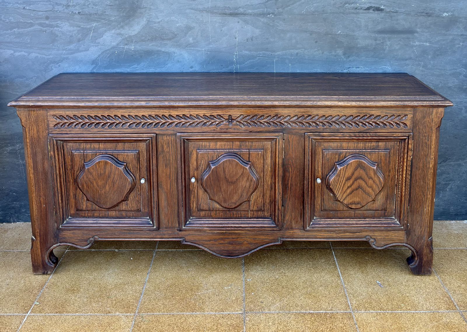 Spanish Renaissance Revival Oak Sideboard With Three Doors, 1930 photo for sale