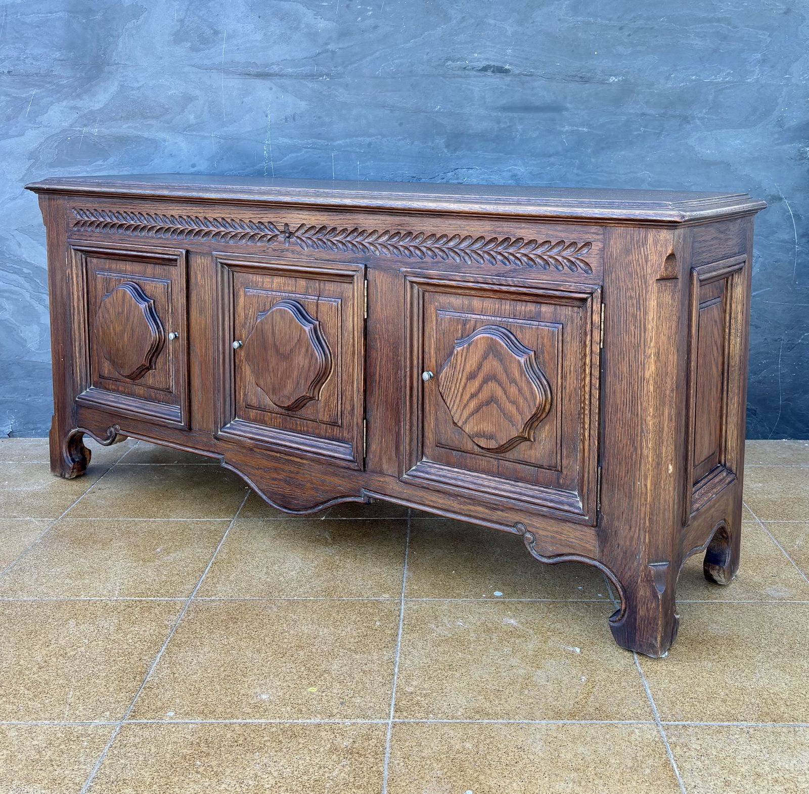 2900.0 Spanish Renaissance Revival Oak Sideboard With Three Doors, 1930 photo
