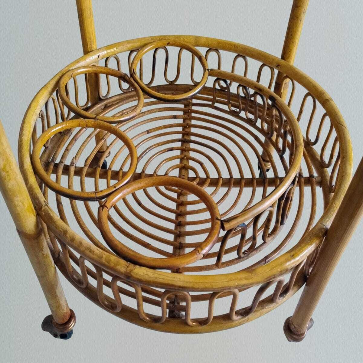 photo for sale 1960s Gorgeous Bamboo & Rattan Serving Bar Cart Trolley By Franco Albini. Made In Italy
