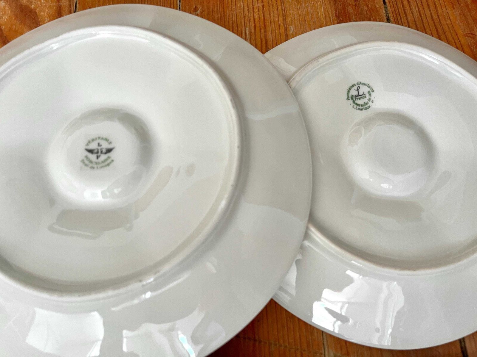 Set Of 6 Porcelain Oyster Plates From Limoges By Louis Lourioux 60s, Vintage Fine Bone Seafood Plates, Vintage French Tableware photo vintage