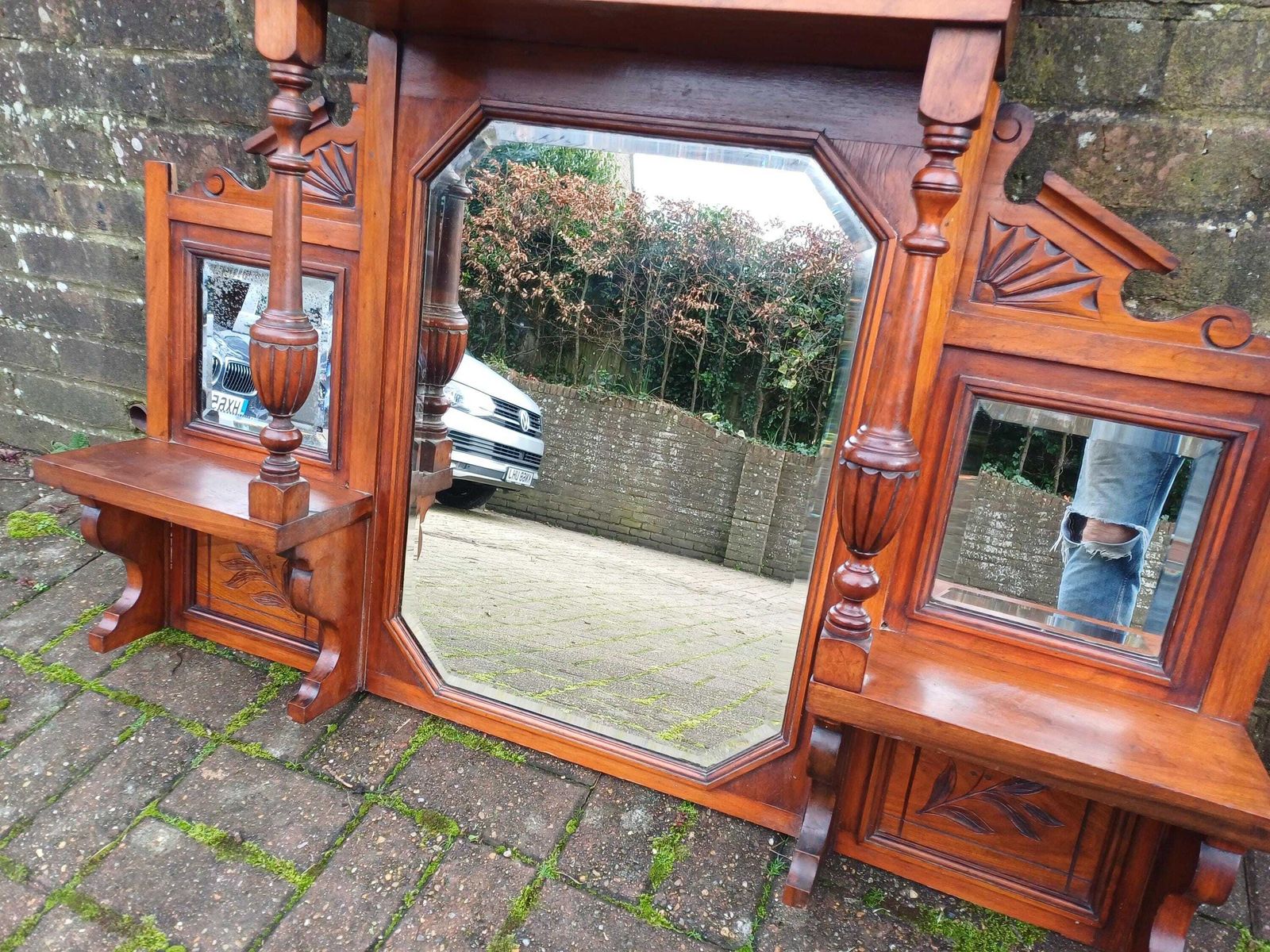 photo furniture Antique Mahogany Over Mantel Mirror: Victorian Hall Mirror With Bevelled Glass