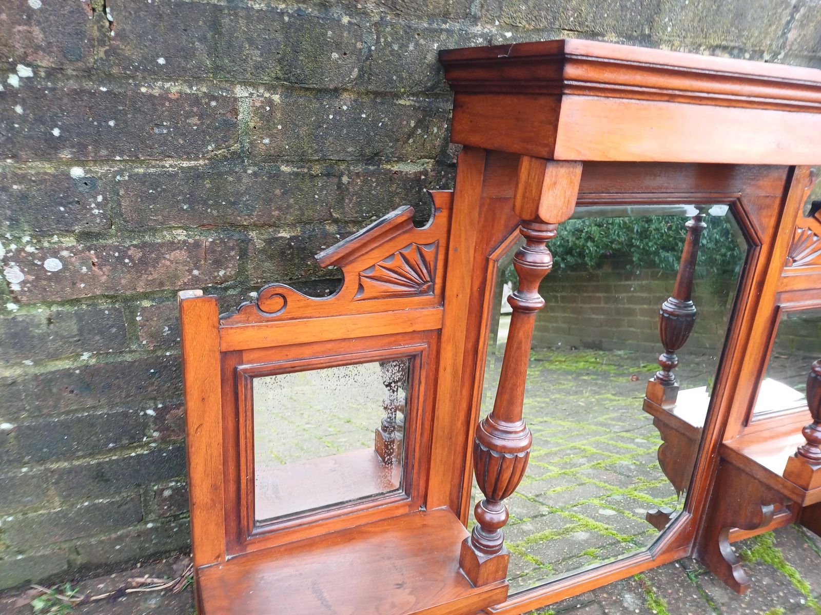 photo vintage Antique Mahogany Over Mantel Mirror: Victorian Hall Mirror With Bevelled Glass