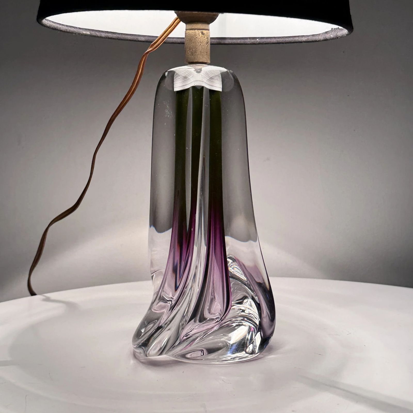 Vintage Val Saint Lambert Amethyst Crystal Glass Table Lamp Base, Amethyst photo Lighting