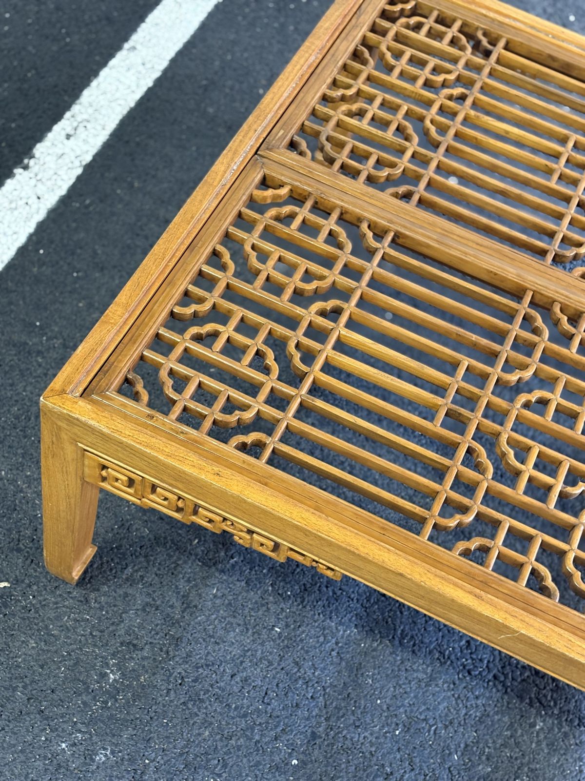 Qing Dynasty Elmwood Square Coffee Table With Open Fretwork And Horse Hoof Legs, China Circa 1912 photo furniture