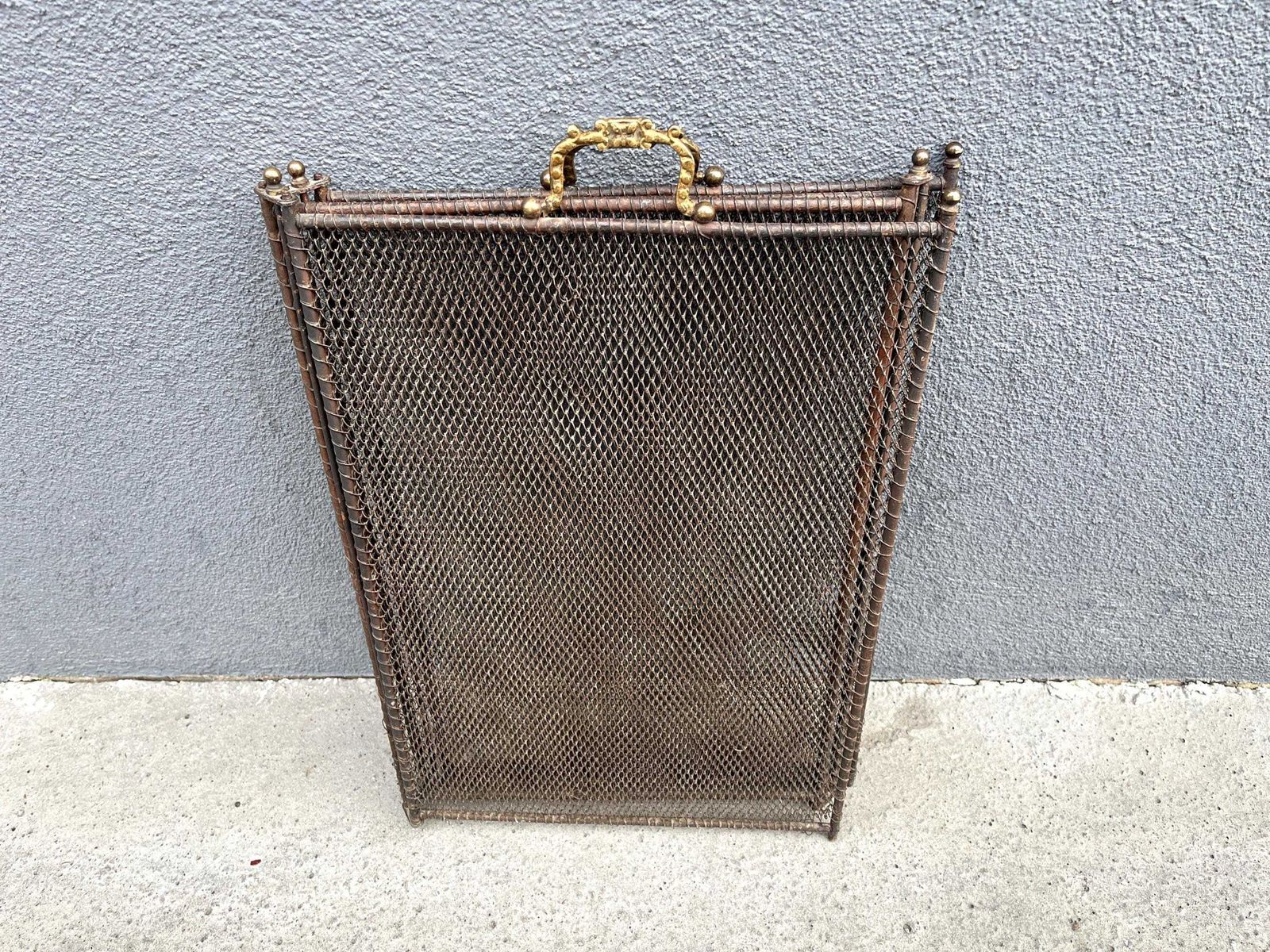 French 19th Copper Fire Screen 53 X 20 Inches, Napoleon 3rd Fireplace Protector, 4 Flap Antique Chimney Screen photo vinterior