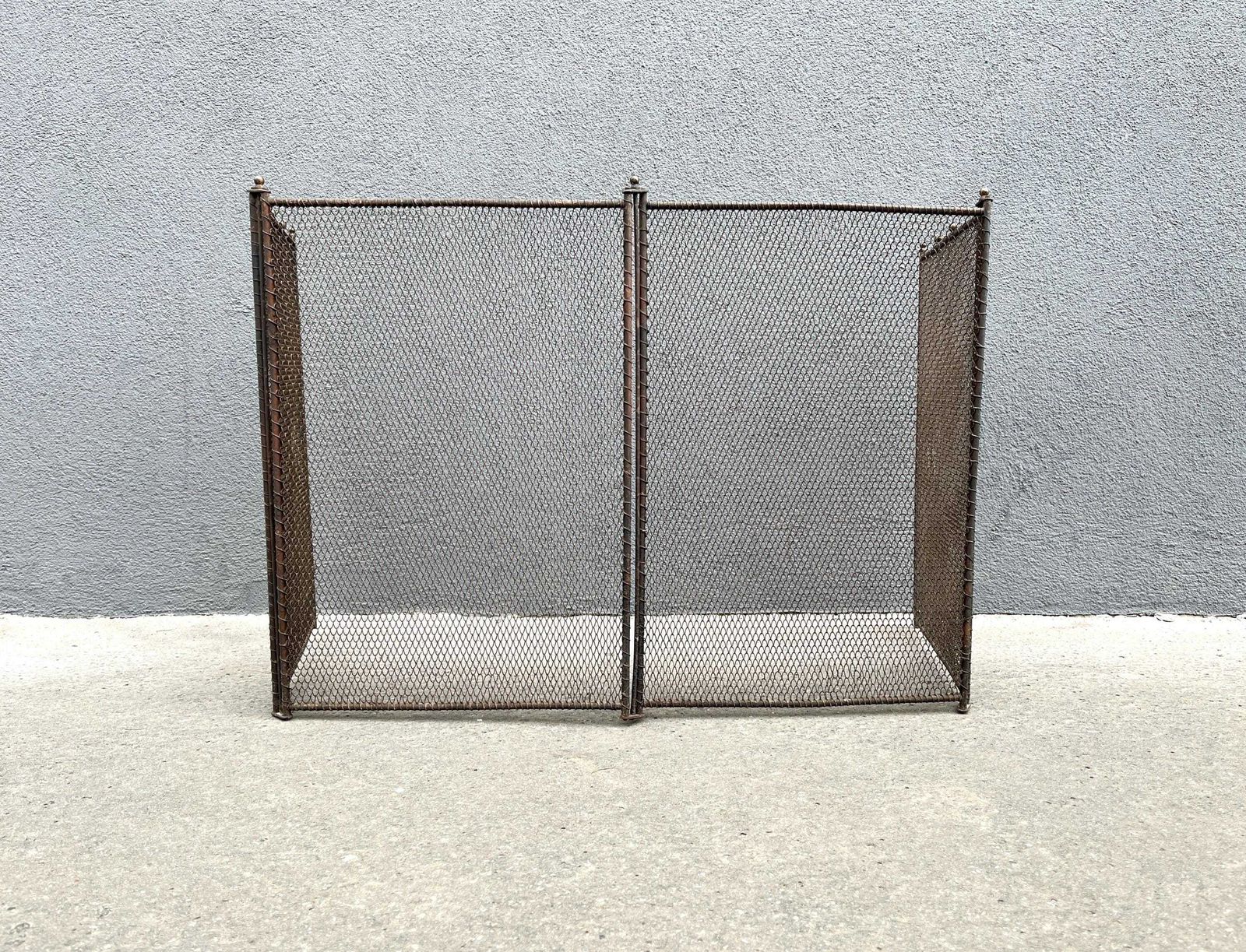 French 19th Copper Fire Screen 53 X 20 Inches, Napoleon 3rd Fireplace Protector, 4 Flap Antique Chimney Screen photo vintage
