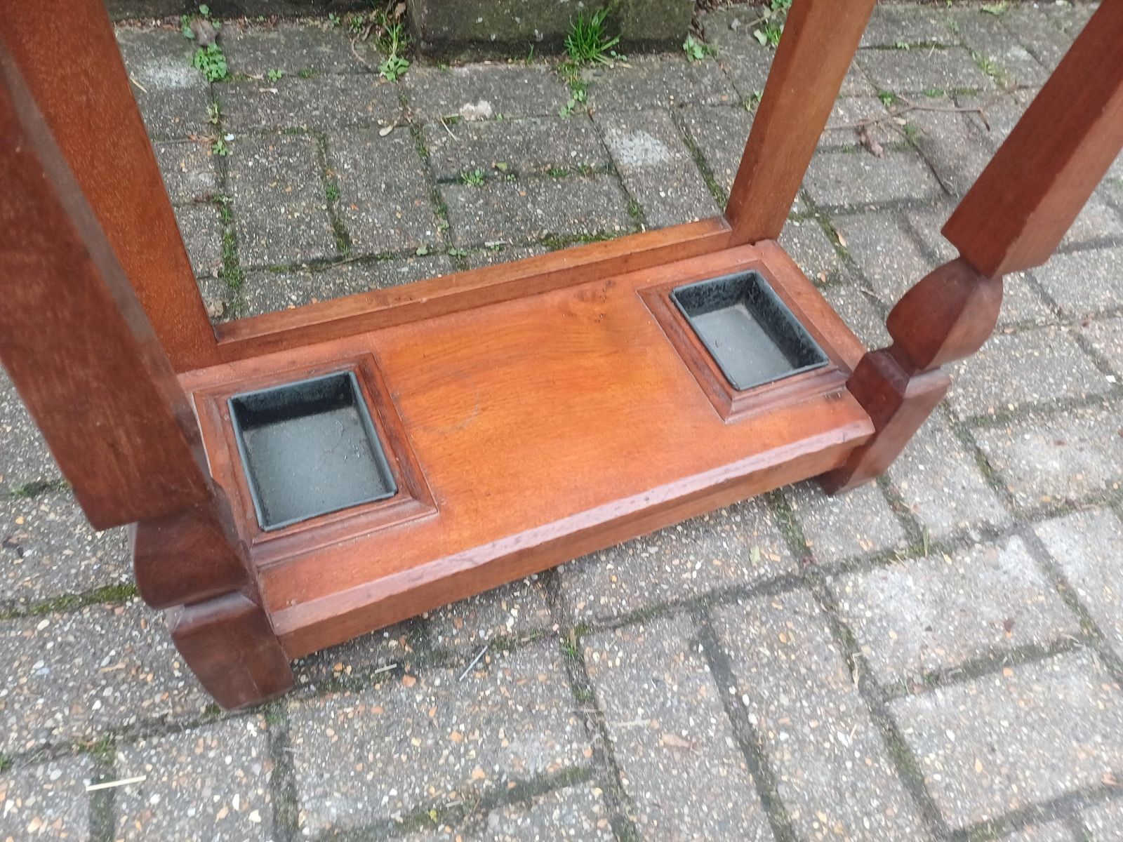 595.0 Antique Victorian Mahogany Hall Hat Stand Coat Rack Bevelled Mirror Umbrella Stand Copper Hooks Restored Entryway Storage Free Hand Delivery photo