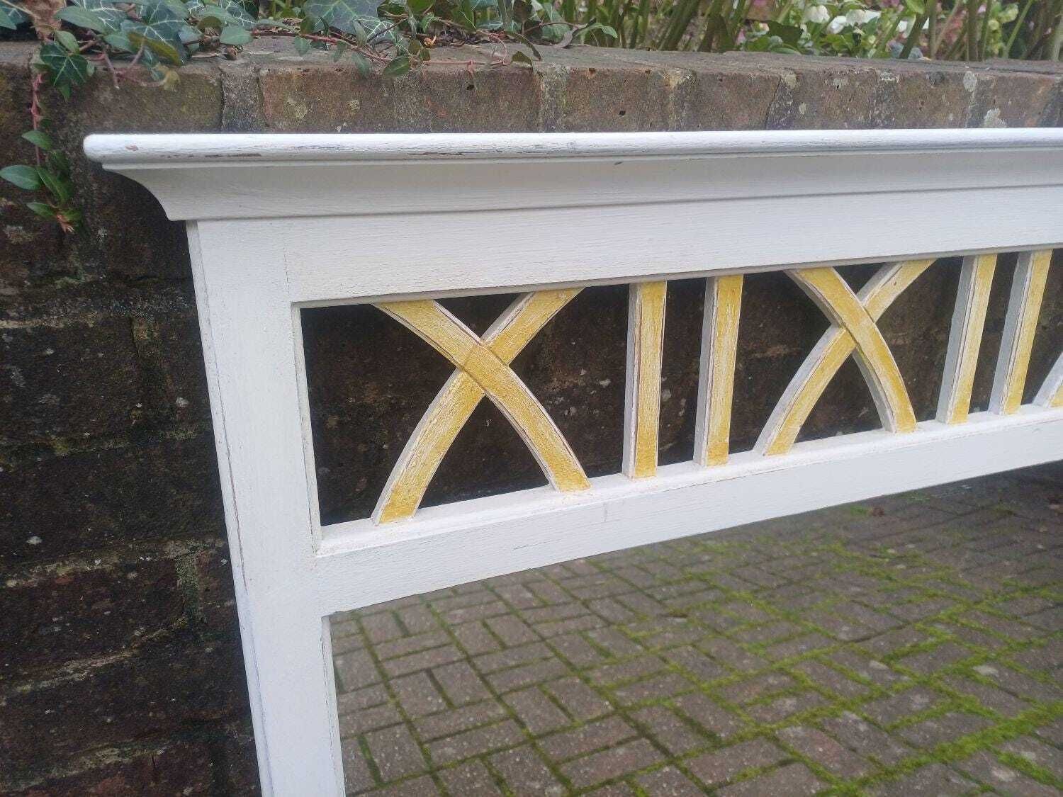 Large Hand Painted Ducal Pine Mirror Farrow And Ball Wimborne White Gold Trellis Over Mantel Wall Mirror Shabby Chic photo Home Decor
