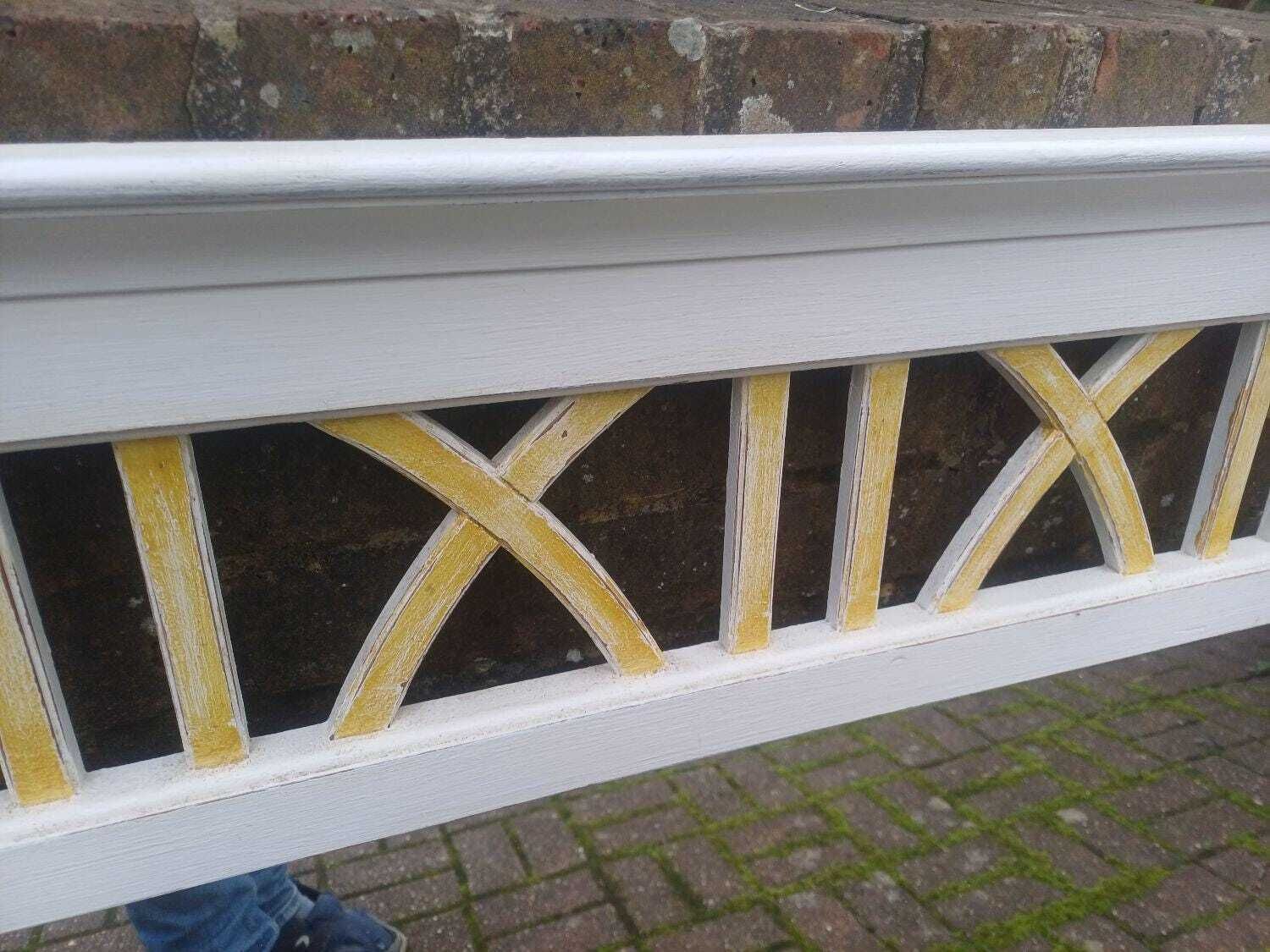Large Hand Painted Ducal Pine Mirror Farrow And Ball Wimborne White Gold Trellis Over Mantel Wall Mirror Shabby Chic photo 495.0