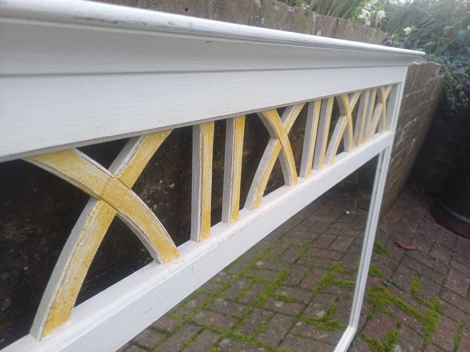 Home Decor Large Hand Painted Ducal Pine Mirror Farrow And Ball Wimborne White Gold Trellis Over Mantel Wall Mirror Shabby Chic photo